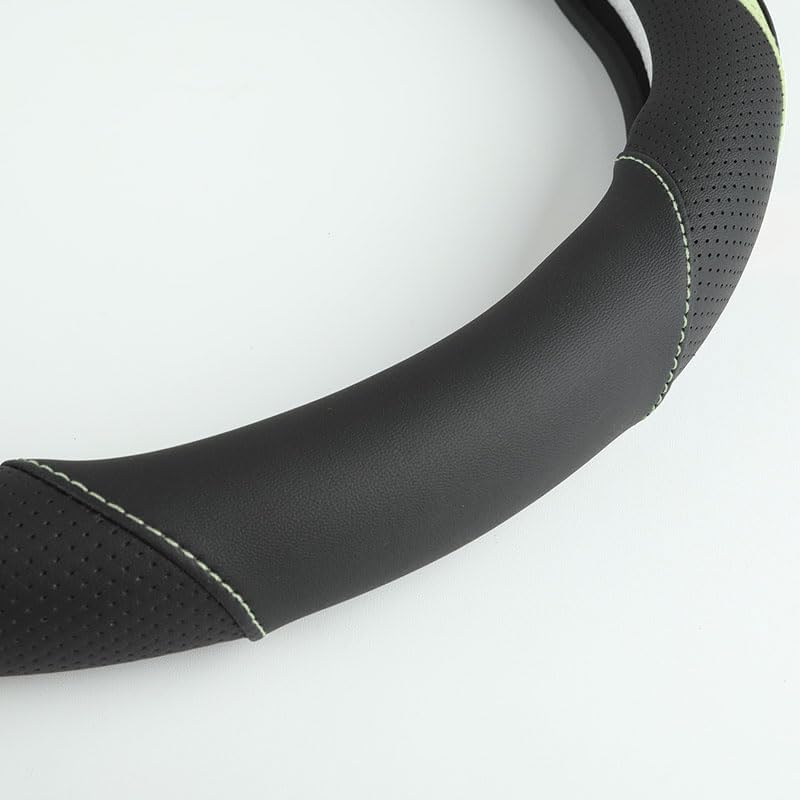 Car Steering Wheel Cover, Leather Steering Wheel Cover Green Universal 14.5-15 Inch Microfiber Leather Anti-Slip Breathable Auto Steering Wheel Covers for Men Women (Black&Green)