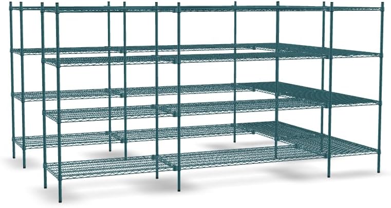 NSF 7' x 11' Walk-in 4-Tier Shelving Unit Kit with S-Hooks, Commercial Storage Rack Unit, Organizer Shelves System Kit, Heavy Duty Racking for Storage, Shelving Kits (Green Epoxy)