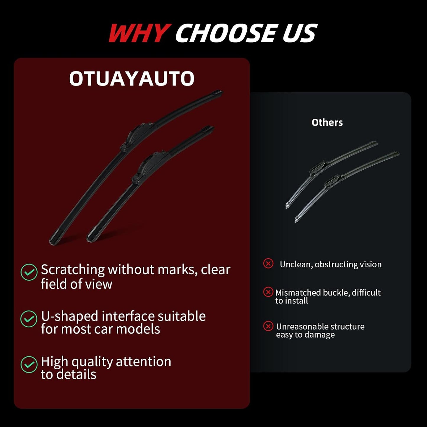 OTUAYAUTO Premium Windshield Wiper Blades - Replacement for Dodge Durango 11-23, Jeep Grand Cherokee 11-13, All-Weather Performance, Front and Rear Wiper Blades, J/U Hook - 22"+21"+12" (Pack of 3)