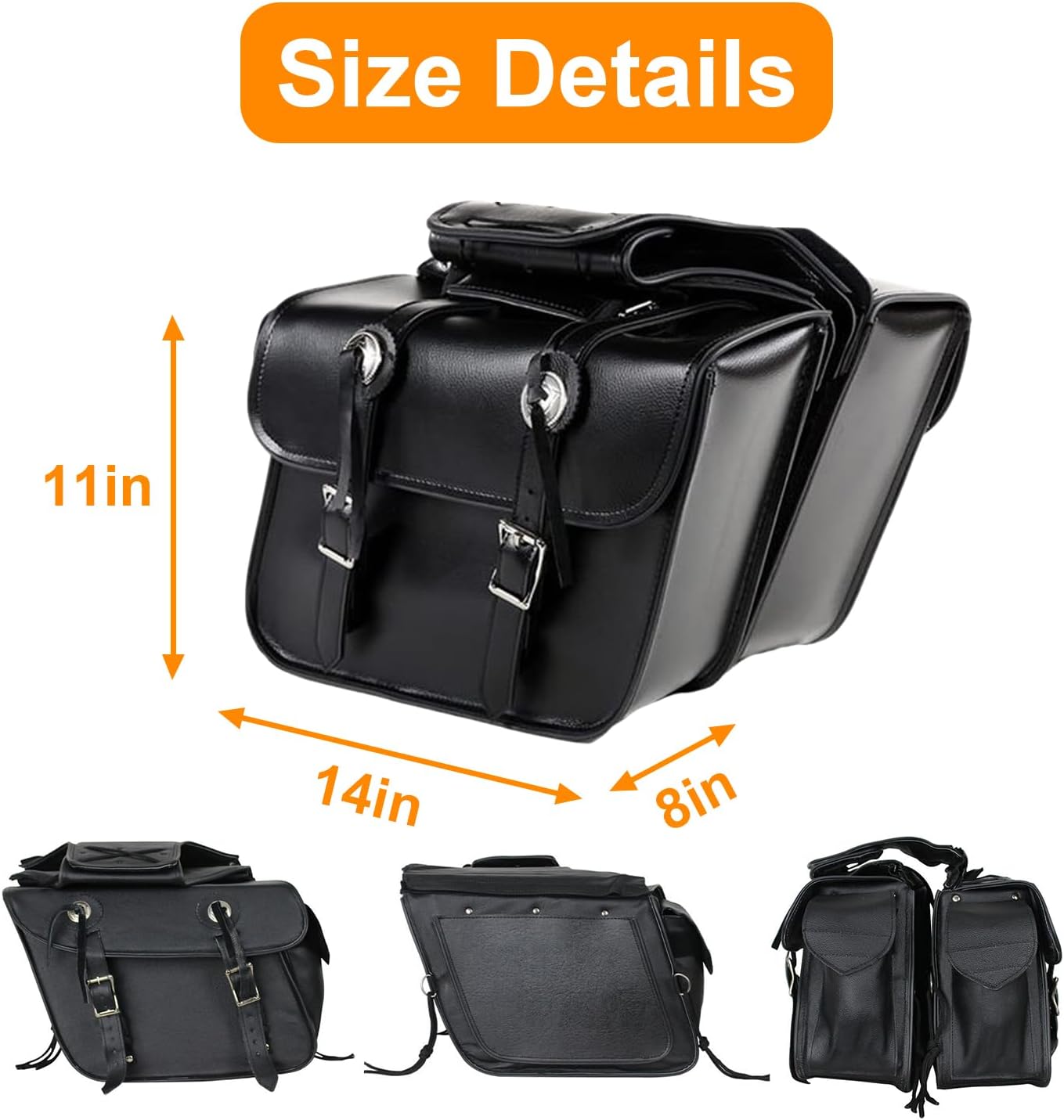 GARGOYLE BELLS Motorcycle Saddle Bags Leather Motorcycle Luggage Bag with Gun Holsters For Softails Sportsters and Choppers Tool Bags (Black Leather, 14" x 8" x 11")