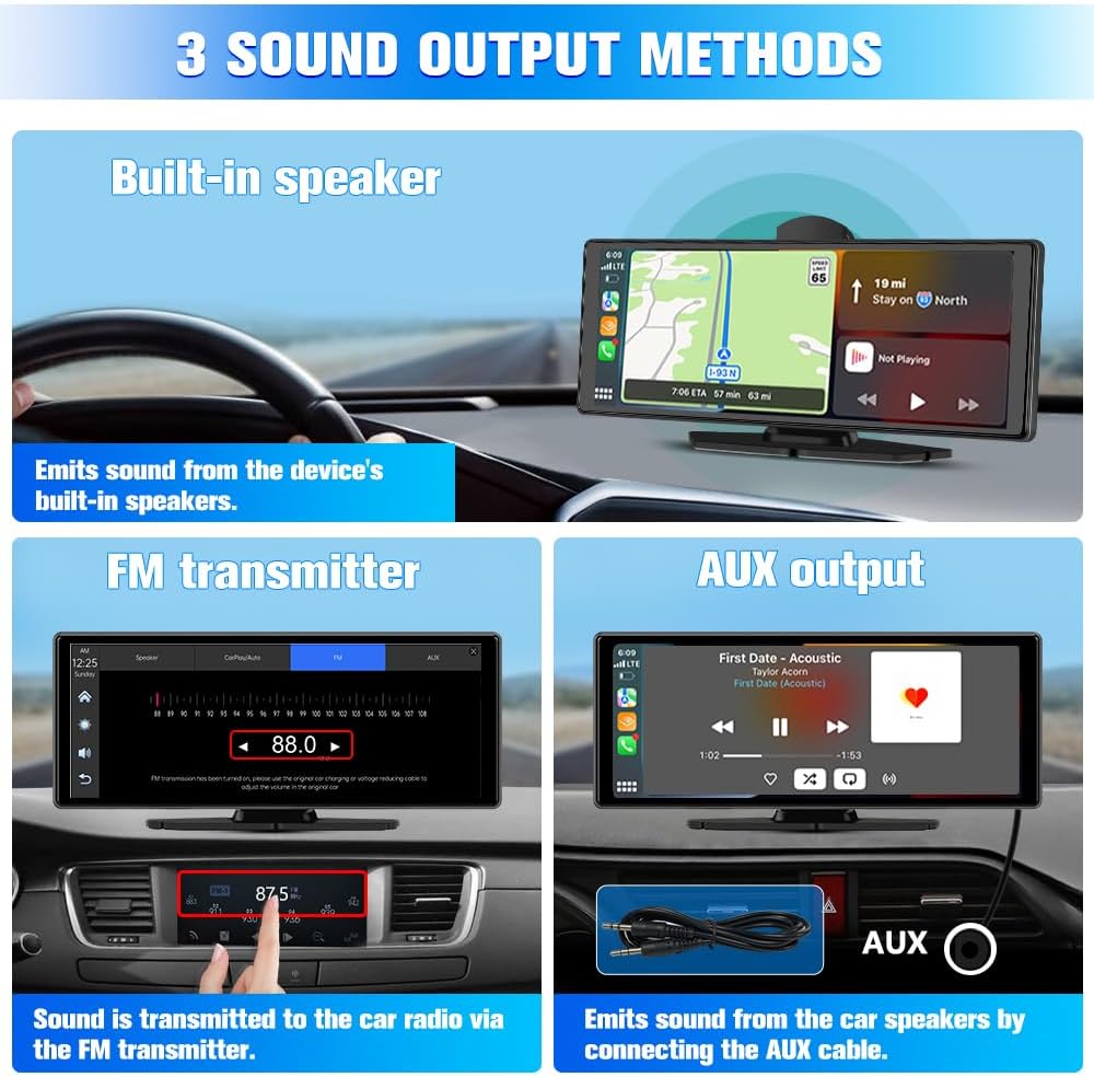 Portable Wireless CarPlay Screen for Car with 4K Dash Cam and 1080P Backup Camera, Car Stereo with 10.26”IPS Touch Screen, Support Carplay/Android Auto/GPS/Bluetooth/Mirror Link/AirPlay
