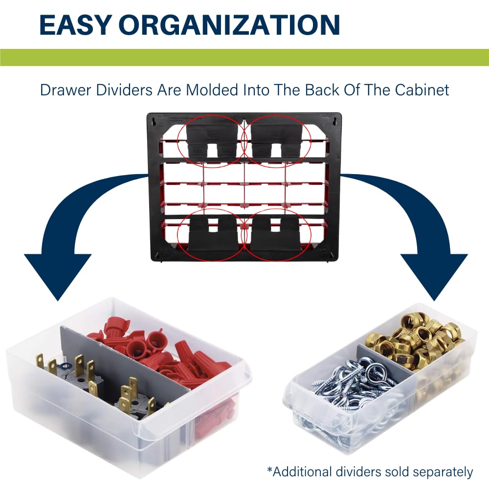 Akro-Mils 44-Drawer Plastic Drawer Storage Cabinet for Garage Organization, Bead Organizer, Building Bricks Storage, Teacher Toolbox, Makeup Organizer, 20-Inch W x 6-Inch D x 16-Inch H, 10144 Red