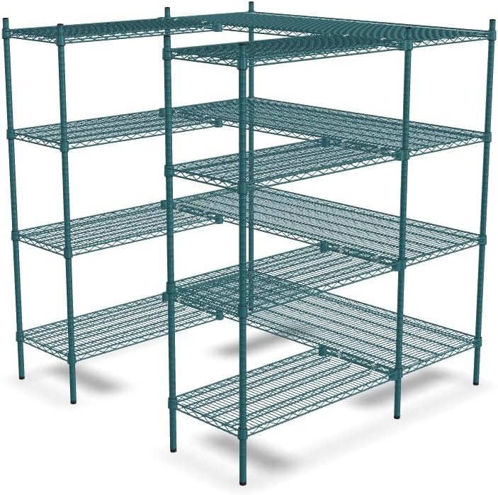 NSF 5' x 5' Walk-in 4-Tier Shelving Unit Kit with S-Hooks, Commercial Storage Rack Unit, Organizer Shelves System Kit, Heavy Duty Racking for Storage, Shelving Kits (Green Epoxy)