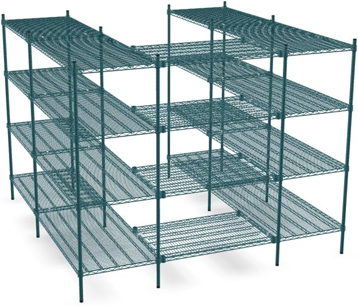 NSF 7' x 7' Walk-in 4-Tier Shelving Unit Kit with S-Hooks, Commercial Storage Rack Unit, Organizer Shelves System Kit, Heavy Duty Racking for Storage, Shelving Kits (Green Epoxy)