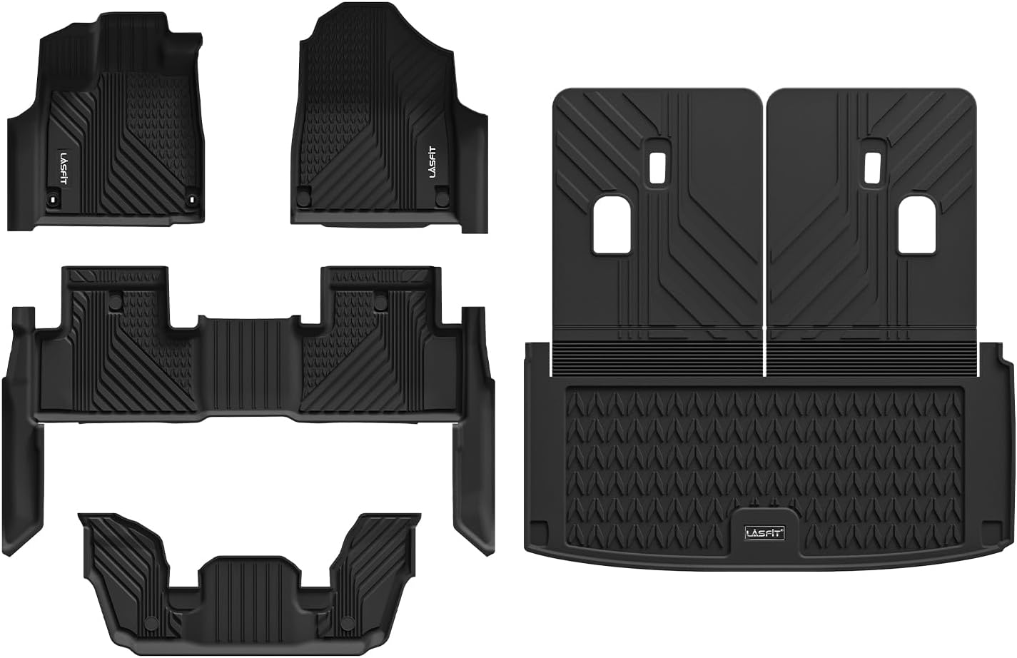 LASFIT Floor Mats & Trunk Mat & Backrest Mats for Acura Mdx 2022-2026 Cargo Mat All Weather TPE Mats Custom Fit Floor Liner for Mdx 1st & 2nd & 3rd Row Car Mats & Cargo Liner, Black, Easy to Clean