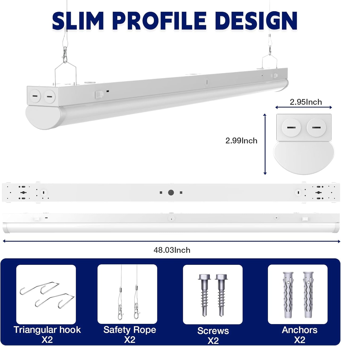 4FT LED Linear Strip Light, LED Shop Lights 40W/35W/30W Selectable,4 Color Selectable 3500K-6500K Adjustable,0-10V Dimmable Commercial Garage Office Ceiling Light Fixture, ETL DLC Listed (9 Pack)