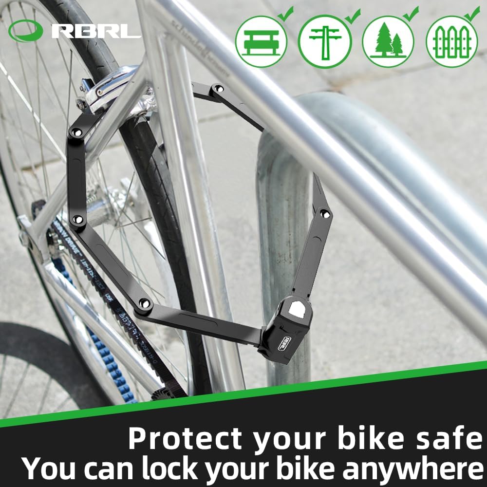 RBRL Folding Bike Lock, 3.6ft Heavy Duty Anti Theft, Hardened Steel 8mm Chain Lock with 4 Keys for Ebikes, Scooters, Motorcycles & MTB
