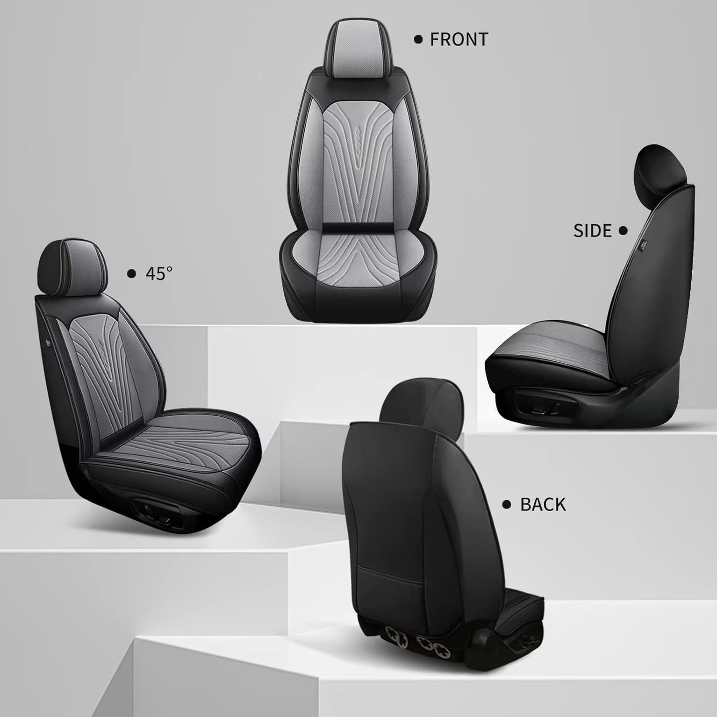 Front Seat Covers Fit for Toyota Camry 2012-2025 Faux Leather Automotive Seat Covers Breathable Waterproof Seat Cushions Compatible with Airbag (2 Seats,Black & Gray)