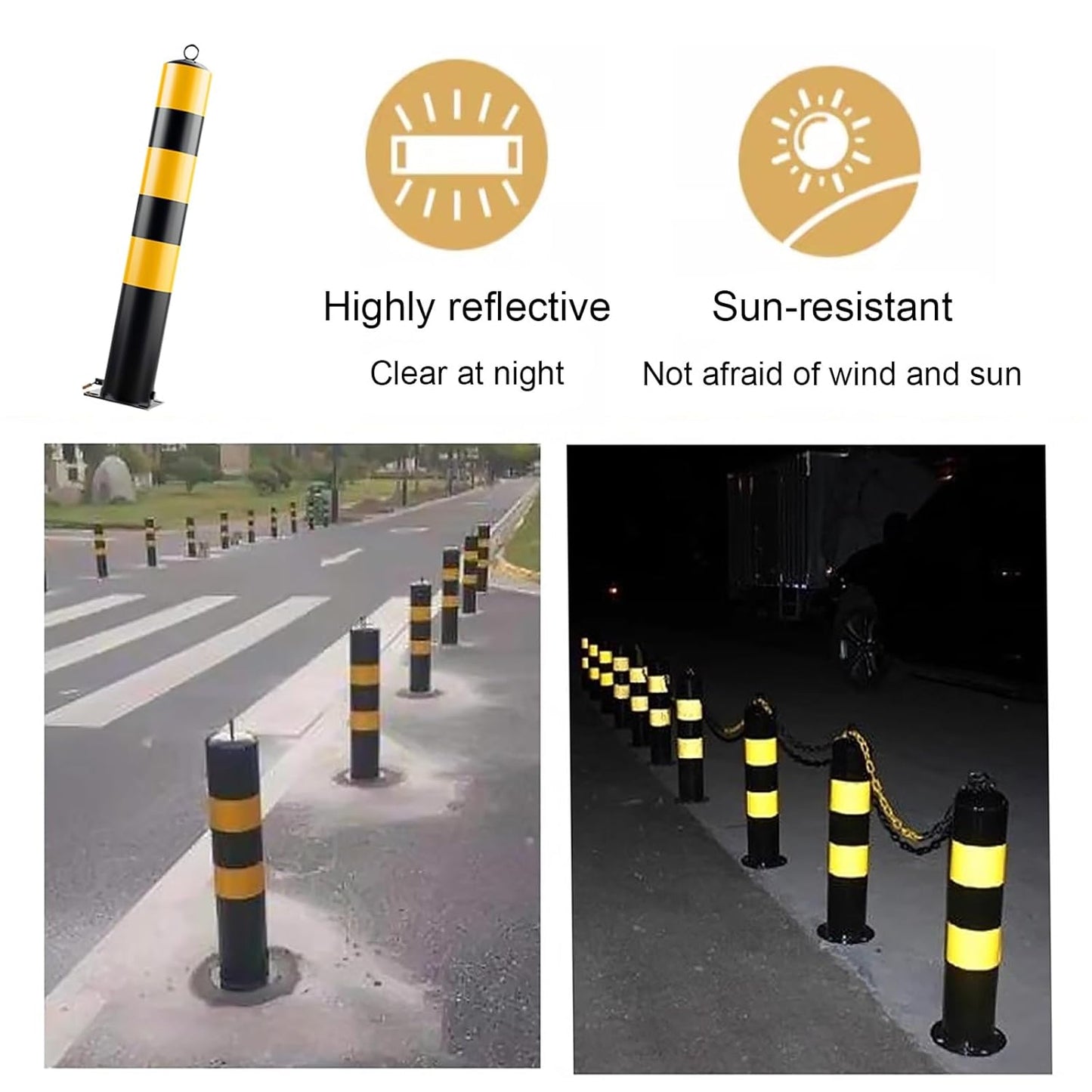 Steel Safety Bollard Post, with Lock Bollard Post Removable Security Posts, Parking Bollards, Parking Barriers Concrete, Powder Coat, for Parking Lot, Driveway and Sidewalk(Black (1pcs),50cm/19.7in)