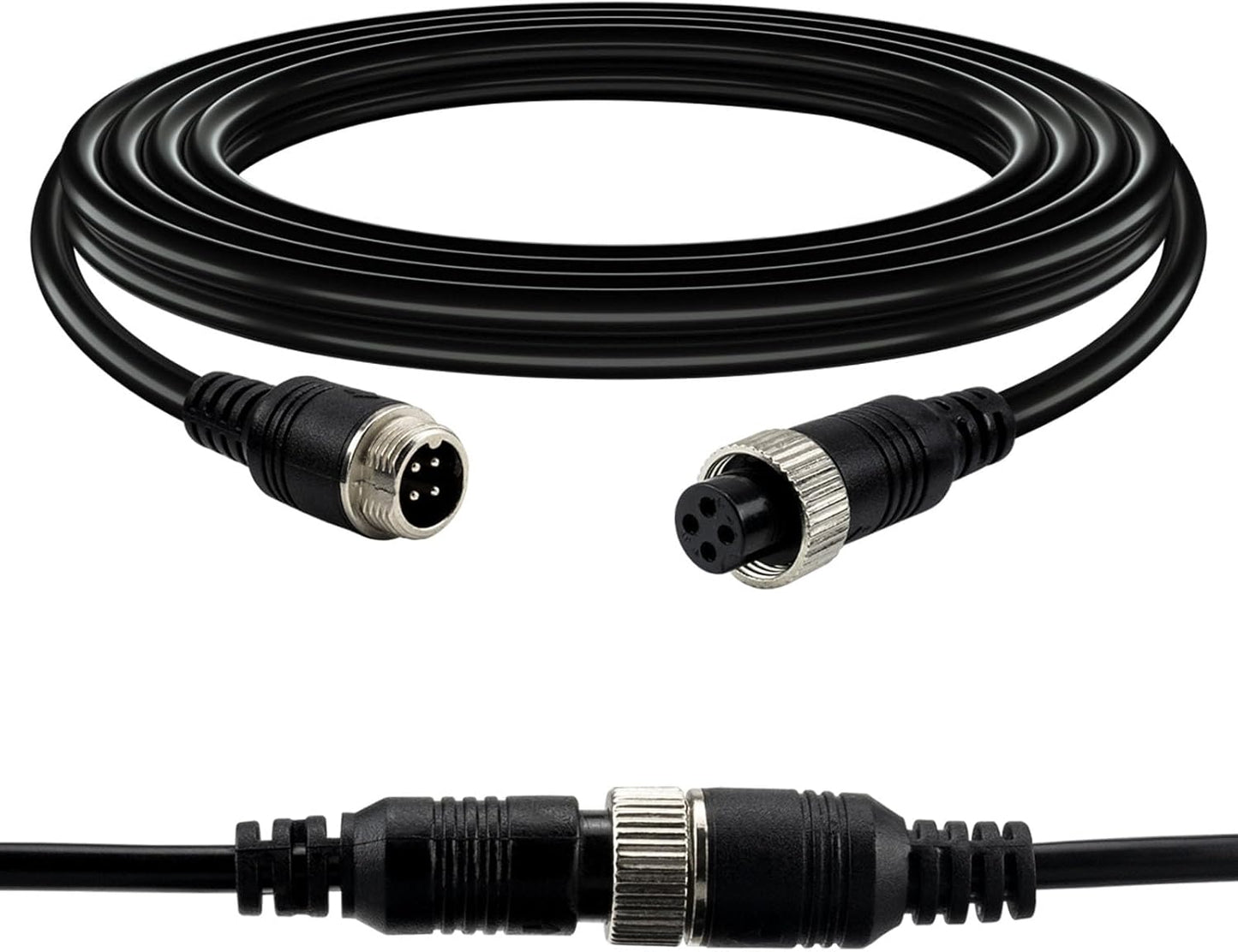 Car Video Extension Cable 4 Pin Aviation Waterproof Shockproof for CCTV Rearview Camera Truck Trailer Camper Bus Motorhome Vehicle Backup Monitor System 16.5Ft/5M