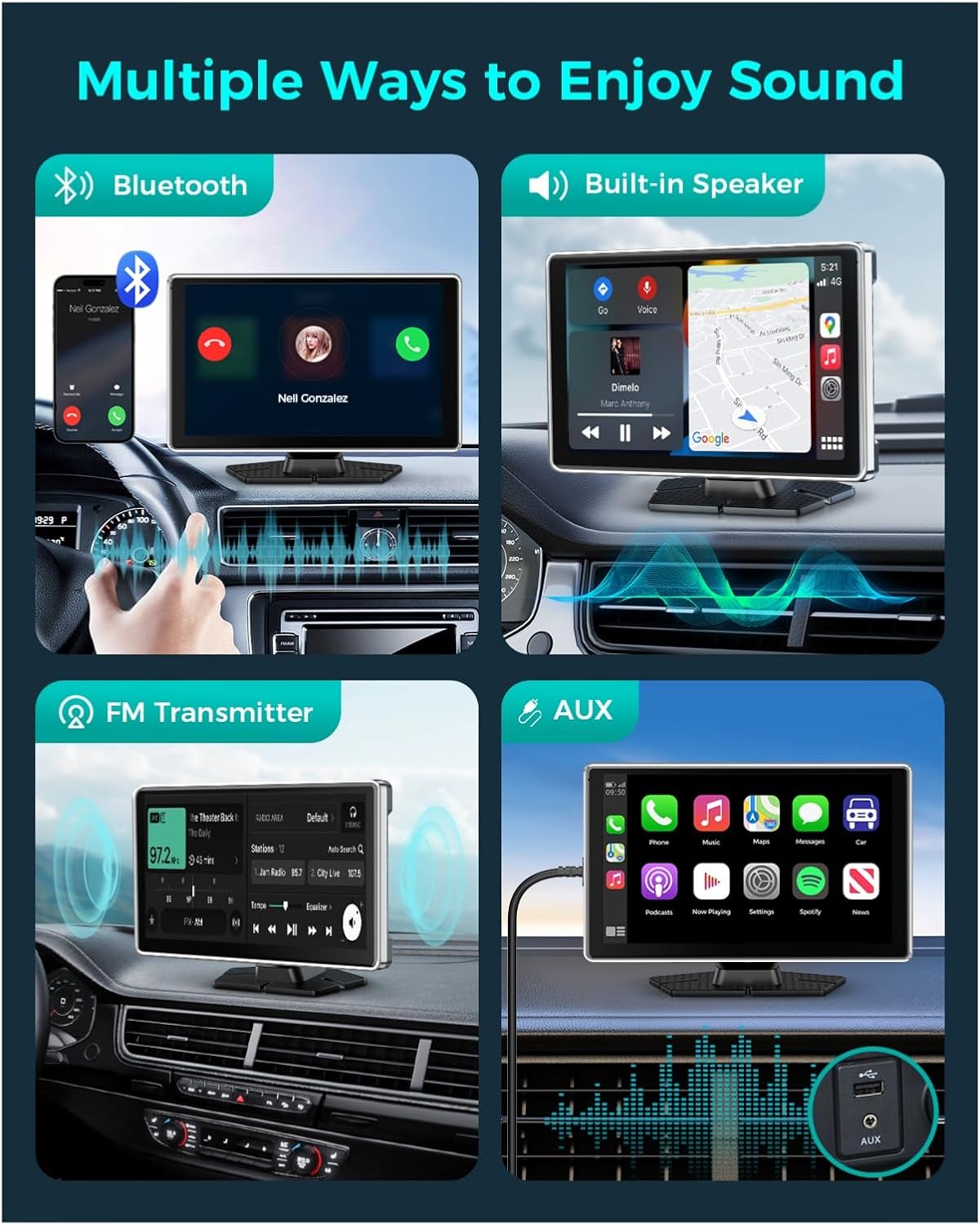 Wireless Carplay with 4K Dash Cam, 9" Portable Carplay Screen for Car, Apple Carplay & Android Auto Car Satellite Radio with 1080P Backup Camera, GPS Navigation/Mirror Link/Voice Control/Bluetooth
