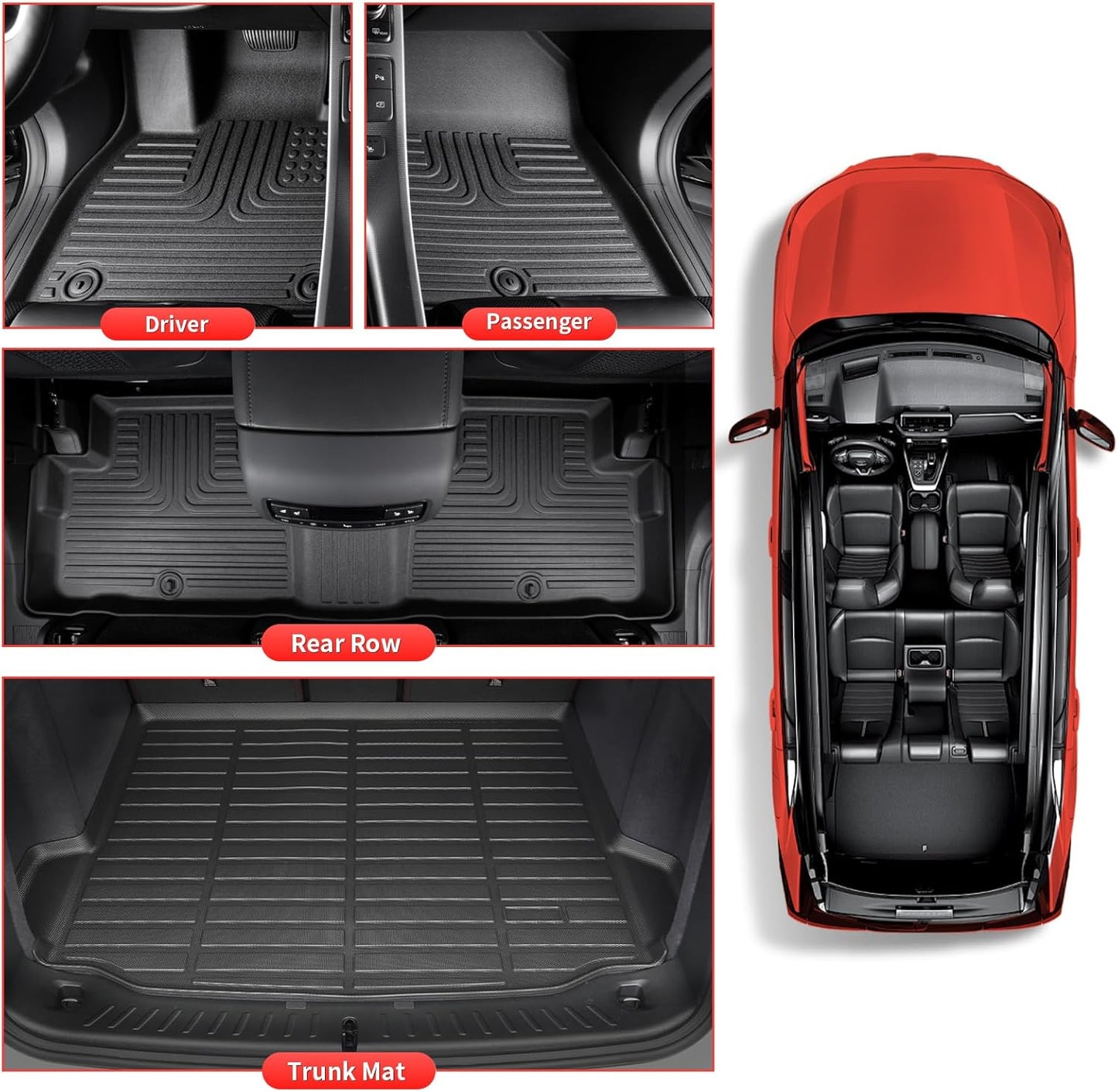 Wayhigh-All Weather Floor Mats and Cargo Mat Set Fit for 2017.5-2024 Nissan Murano, TPE Car Mats Waterproof Heavy Duty Rubber Floor Liners for for Nissan Murano Accessories- Black