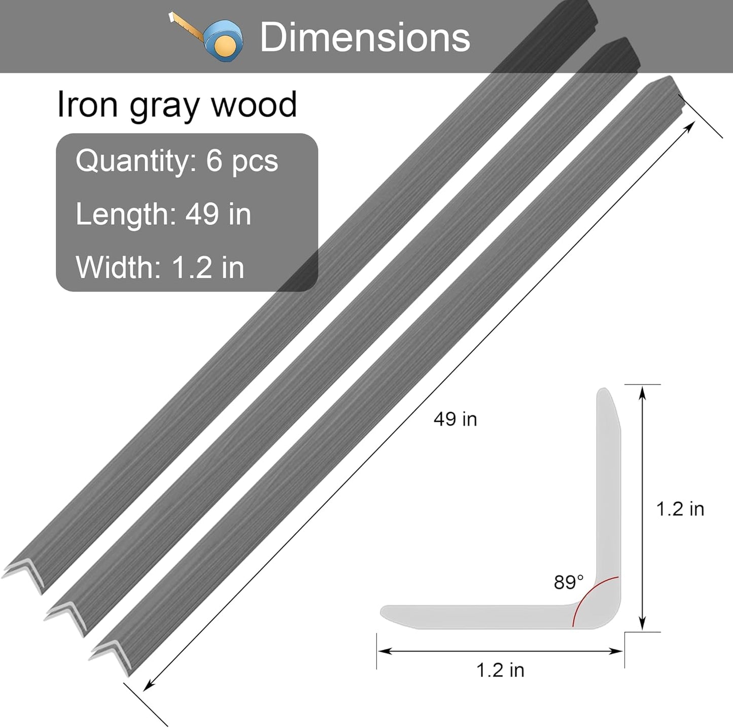 6 Pcs 49" Wall Corner Protector Trim, Gray Wood Grain Edge Strip for Door and Window Frames Mirror Trim Backsplash Tile Edge (Gray)
