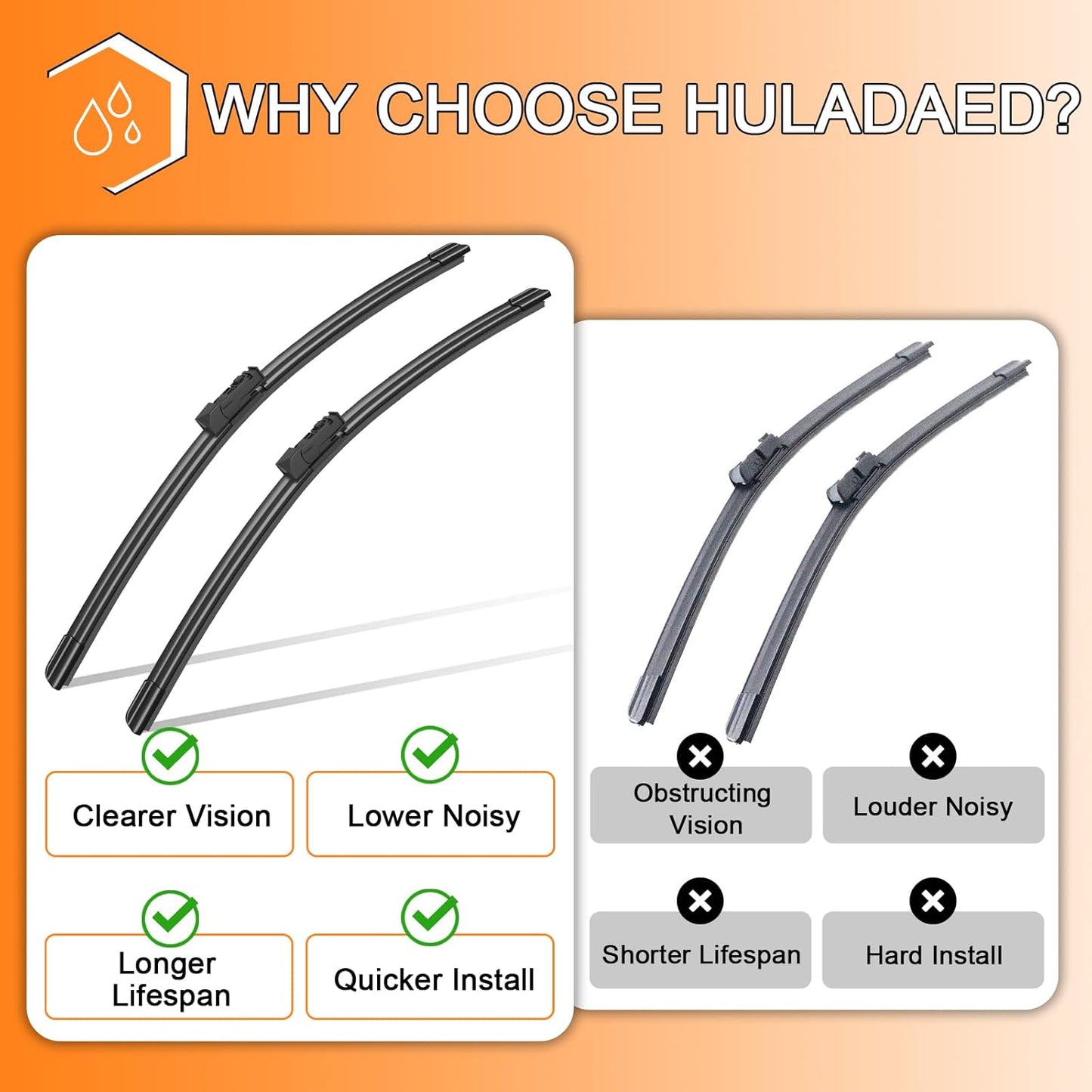 HULADAED® 28'' 16'' 16'' Windshield Wipers Replacement for Toyota Prius 2023-2016,Silicone Front Rear Wiper blades for MY Car-All Weather & Quiet(3 PACK)