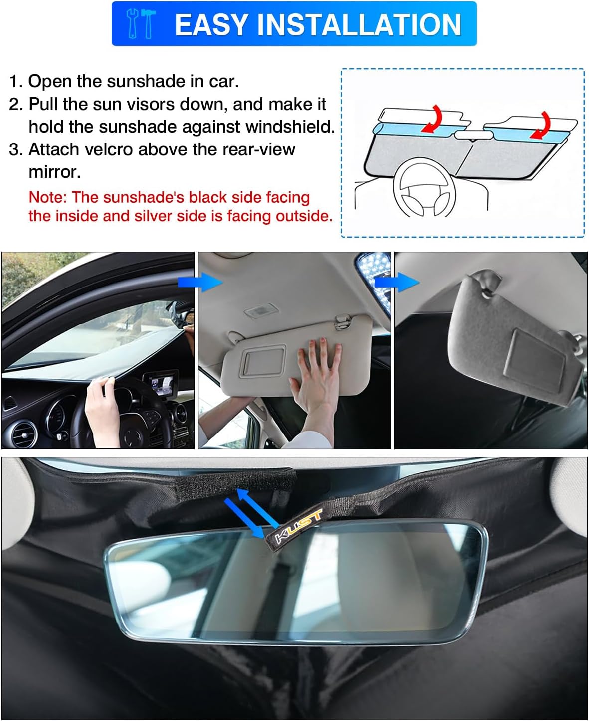 KUST Windshield Sun Shade for Audi A6 Accessories 2019-2024 2025 Window Shade Sun Visor Cover Foldable Blocks UV Rays Keep Your Car Cooler