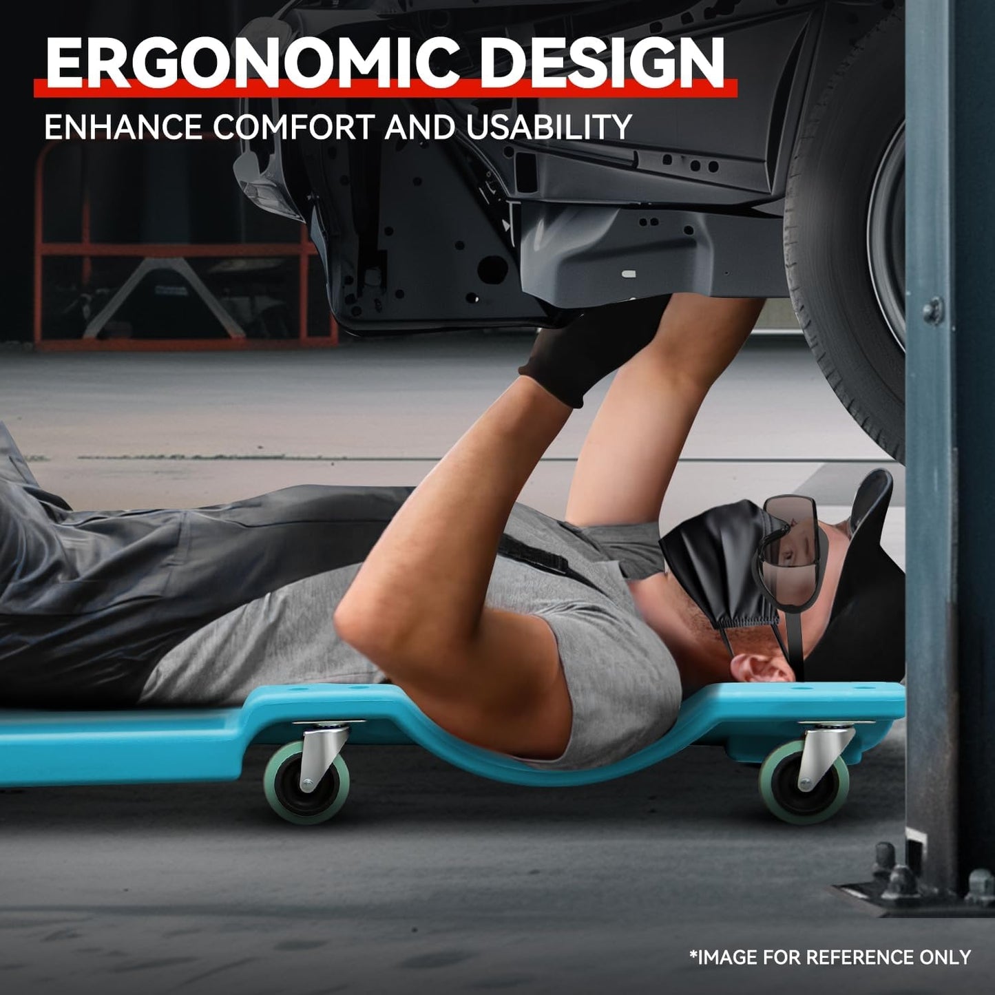 Auto Dynasty 40 Inches Mechanic Creeper, Automotive Garage Repair Low Profile Under Car Rolling Creeper with Padded Headrest, Plastic, Sky Blue