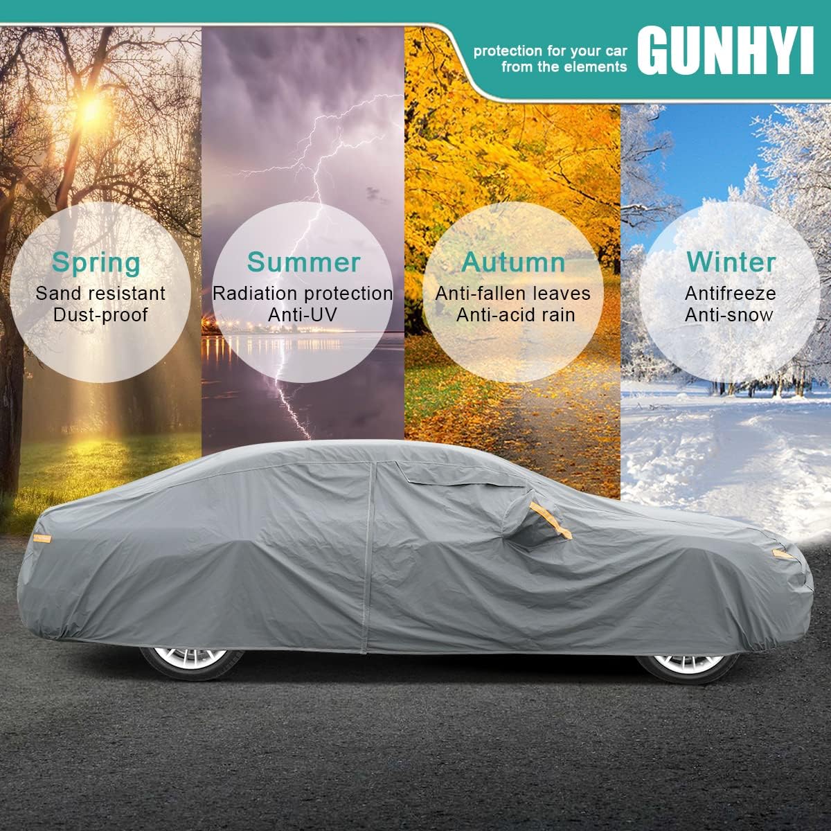 Premium Car Cover Custom Fit Toyota RAV4 (2012-2025), 16 Layers Heavy Duty Car Cover Waterproof All Weather with Zipper Door for Sun Rain Snow Dust Uv Protection