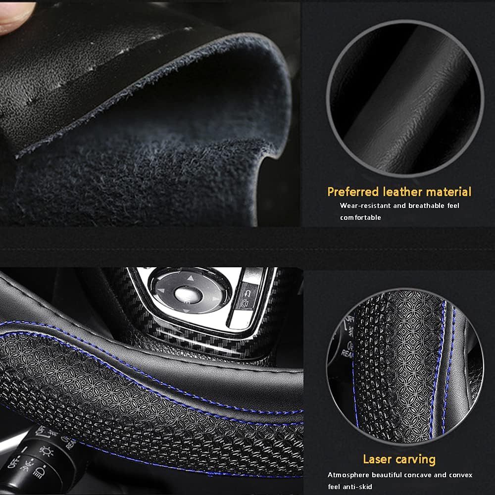 Leather Car Steering Wheel Cover 15 inch Universal Fit Microfiber Steering Wheel Cover Anti-Slip, Soft, Breathable, Full Surround Car Wheel Cover