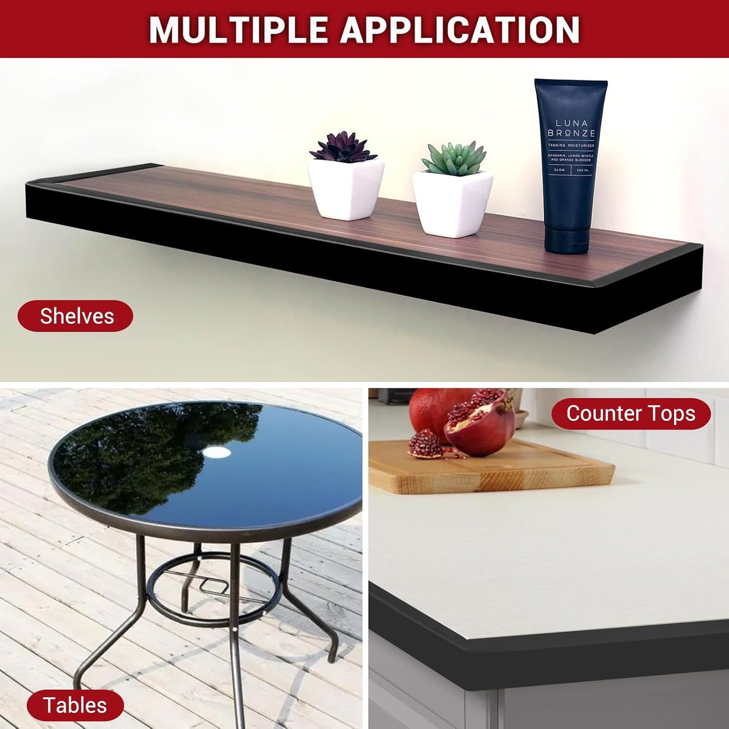 Rubber Edge Trim, 2" Self-Adhesive Flexible U Channel Edge Protecter for Plywood, Doors, Wide U Shaped Edge Trim, Edge Banding, Black Color, 20Ft