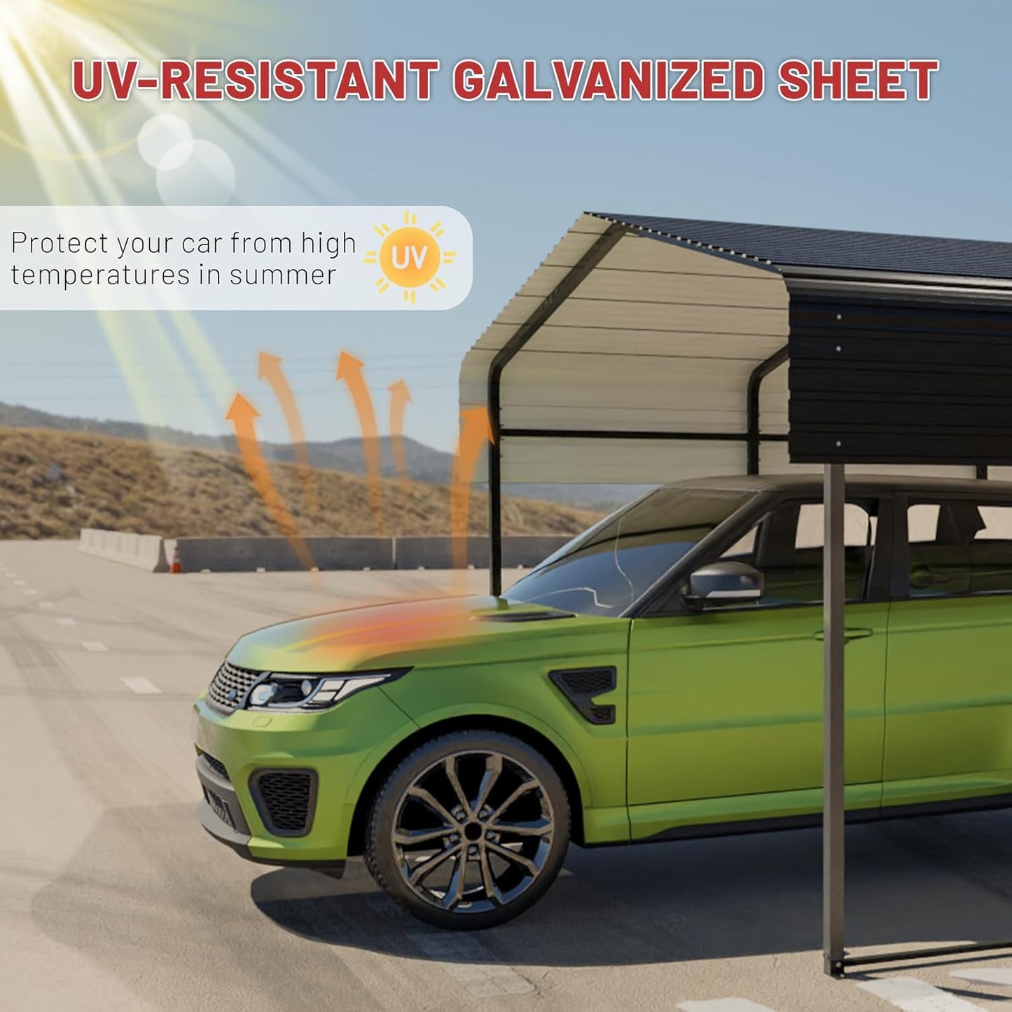 Metal Carport 13 x 20 FT with Heavy Duty Frame & Galvanized Steel Roof, Metal Car Garage, Sturdy Canopy Shelter for Car, Truck, Pickup, SUV, Tractor, and Boat