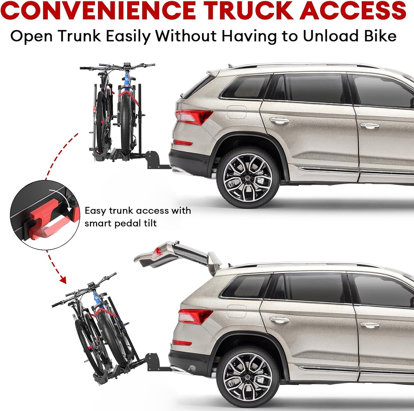 Hitch 2 EBike Rack with Ramp, 170lbs Capacity Electric Bike Carrier Foldable for 2 Heavy Ebike, Up to 5-inch Fat Tire Bicycle, 2" Receiver for Car, SUV, RV, Truck, Black