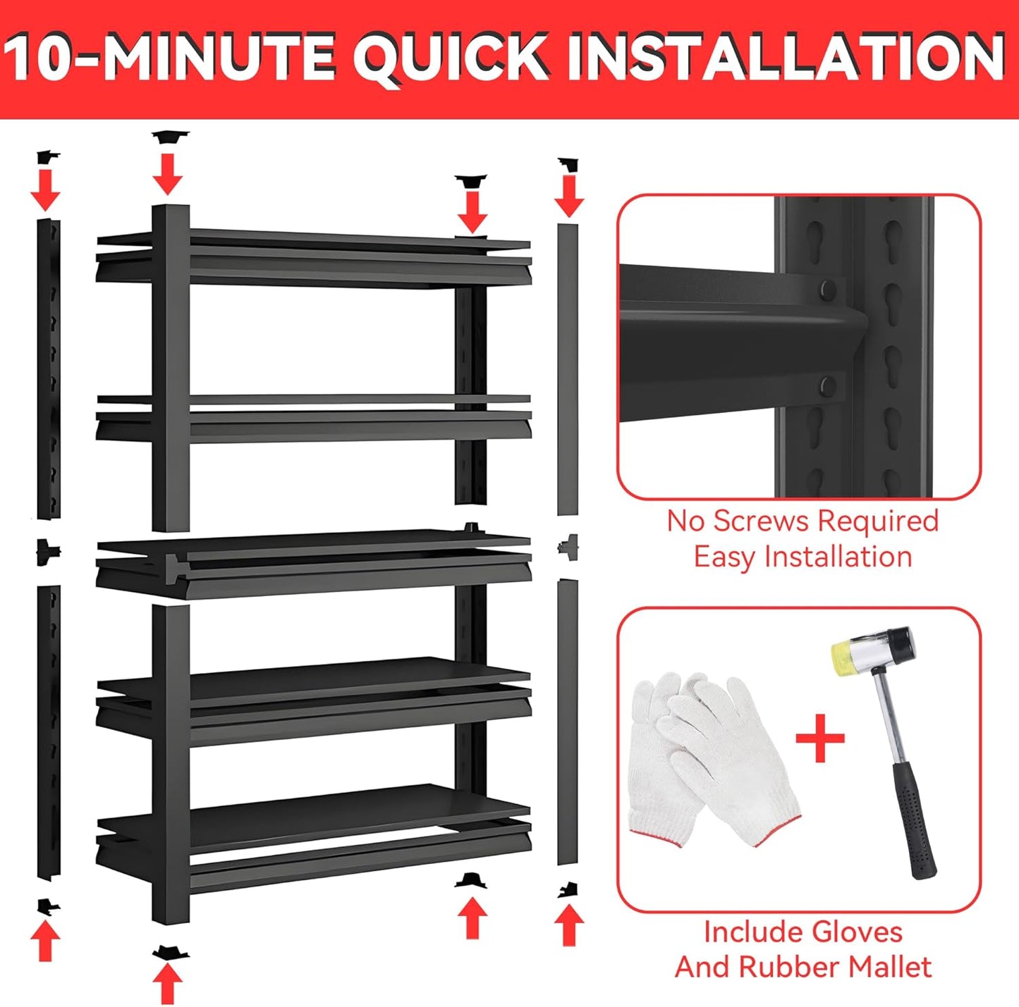 Metal Garage Shelving Unit, Heavy Duty 5-Tier Adjustable Storage Rack, Steel Shelving,2000 lbs Capacity, Industrial Shelves for Heavy Tools and Equipment (5-Tier 54" H x20 W x 14" D)