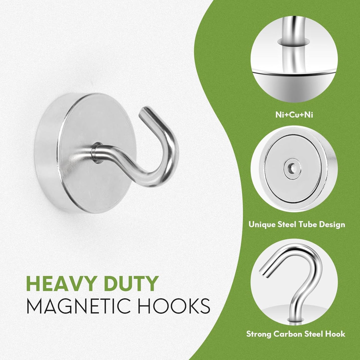Neosmuk Magnetic Hooks, Cruise Ship Essentials, 80lb+ Heavy Duty Magnetic Hooks for Cruise Cabins, Refrigerator, Grill, Hanging, and Travel | Extra Strong Must-Haves Magnet Hook,Silver