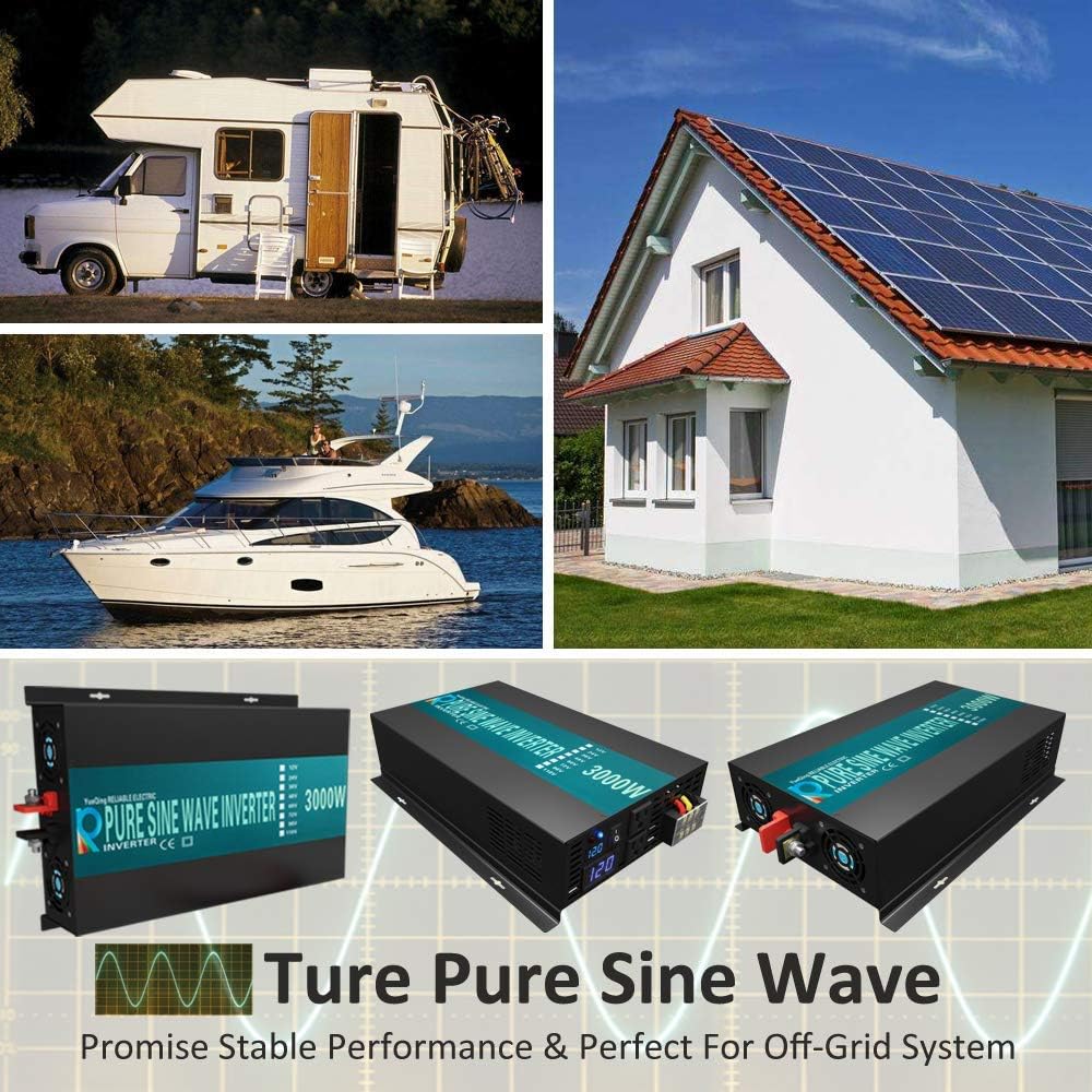 WZRELB 3000W 12V Pure Sine Wave Solar Power Inverter DC AC Converter (RBP300012W),Black