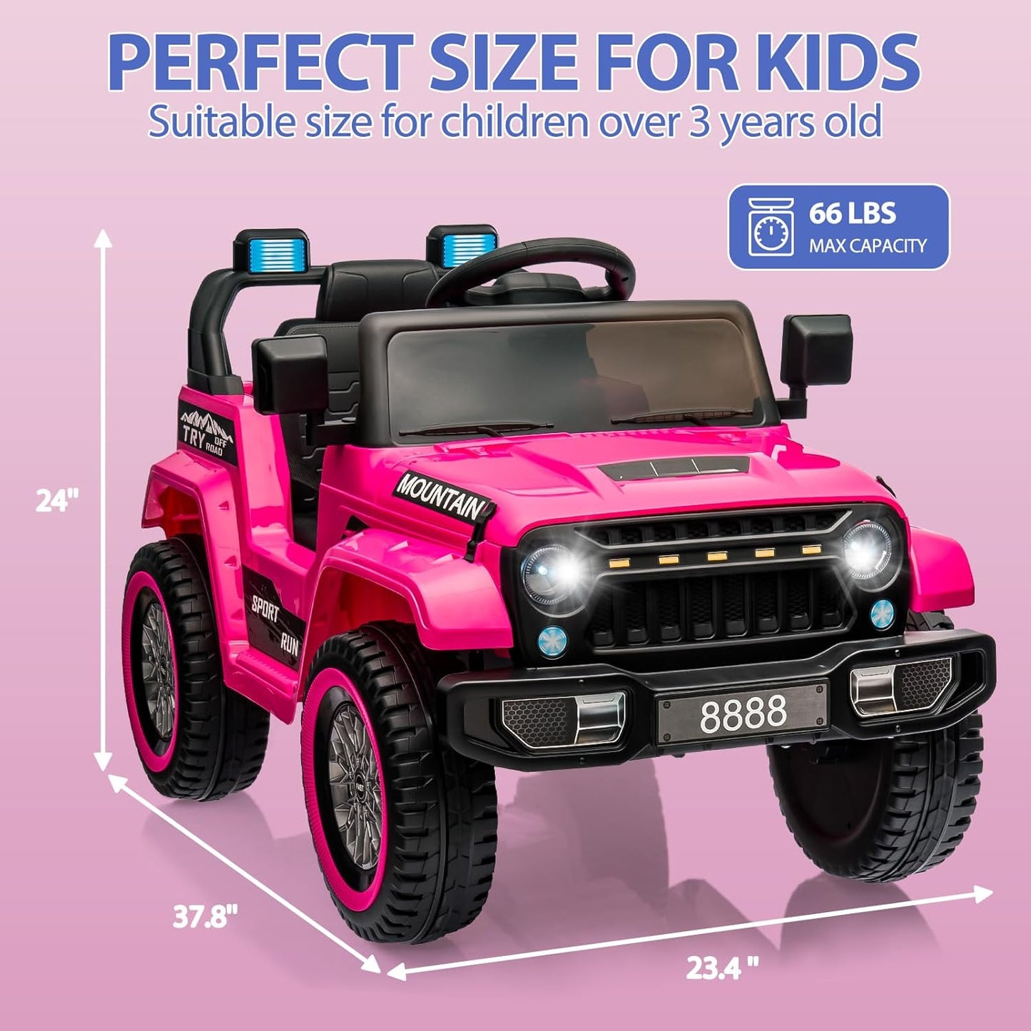 Hetoy Kids Ride On Truck Car, 12V Battery Powered Electric Car w/Parent Remote Control, Spring Suspension, 3 Speeds, LED Lights, Music & Horn, Kids Electric Vehicles Toy Gift for Boys Girls, Pink