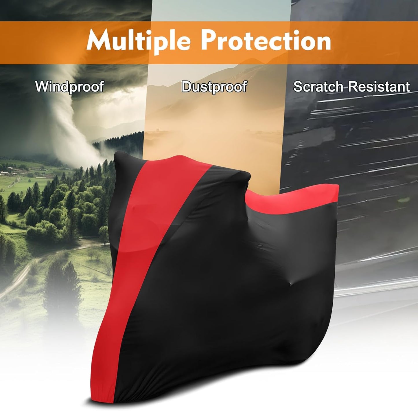 Indoor Motorcycle Cover, Soft Stretch Elastic Dustproof Protection Windproof Cover for Bike, Black and Red Stitching Motorcycle Cover for 104 x 41 x 49 in