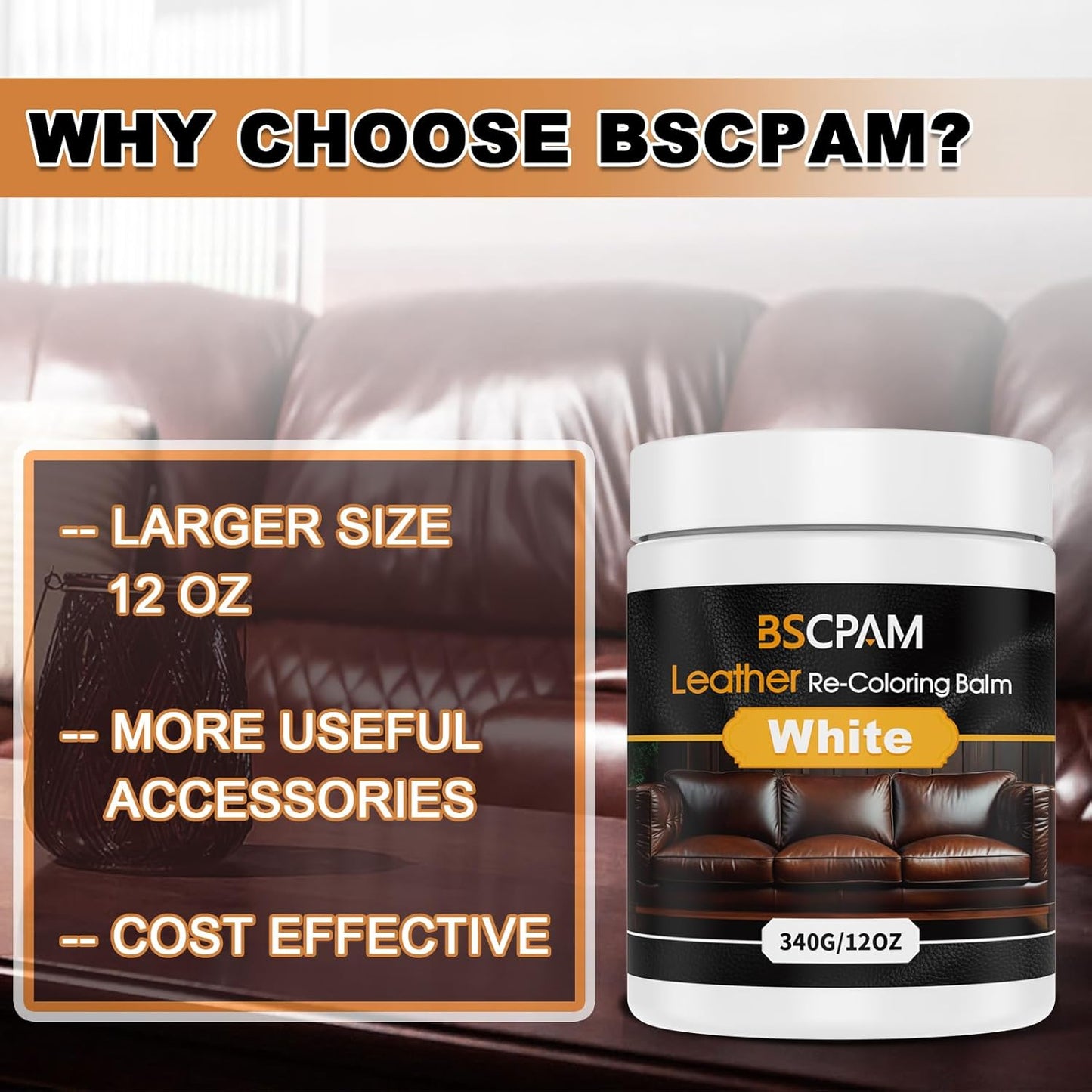 White Leather Recoloring Balm, 12oz Leather Color Restorer for Couches, Leather Repair Kit for Furniture, Leather Dye for Leather Fade, Leather Repair Restore car seat