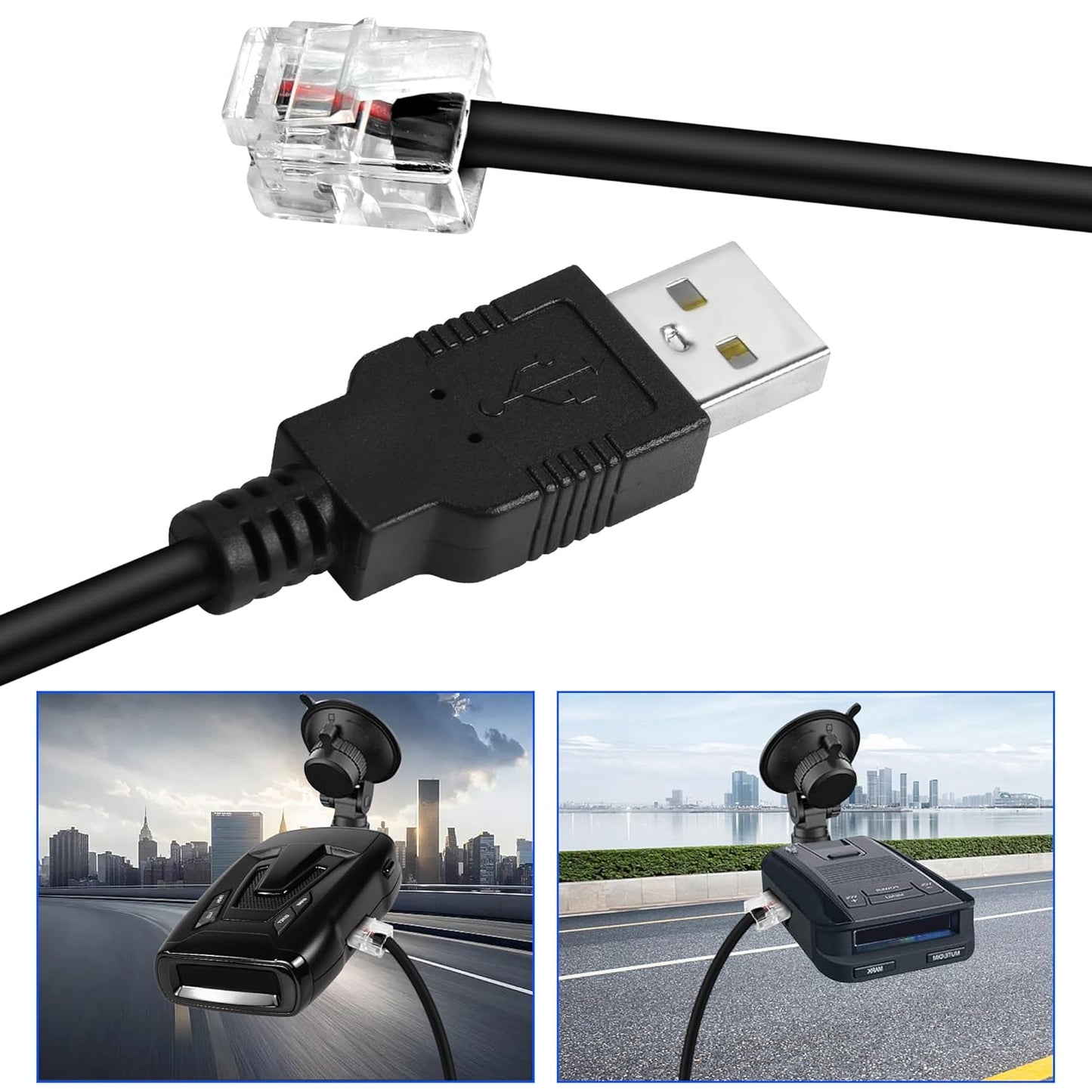 MEIRIYFA Radar Detector Power Cable,USB 5V to 12V RJ11 Radar Detectors Replacement Power Cord Step Up Boost Adapter Cable w/RJ-11 Telephone Connector(1.5M)