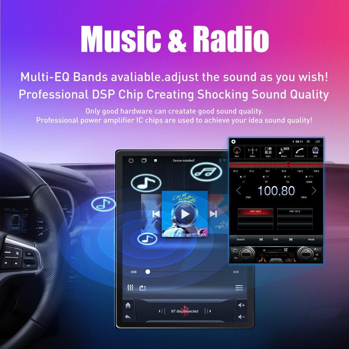 Kunfine Tesla Style Car CarPlay Android Auto Navigation Stereo GPS Radio Reverse Camera 9.7" IPS Touchscreen Headunit Tablet Media Player For Peugeot 301 13-22 if Applicable Octa Core 6G+128G Advanced