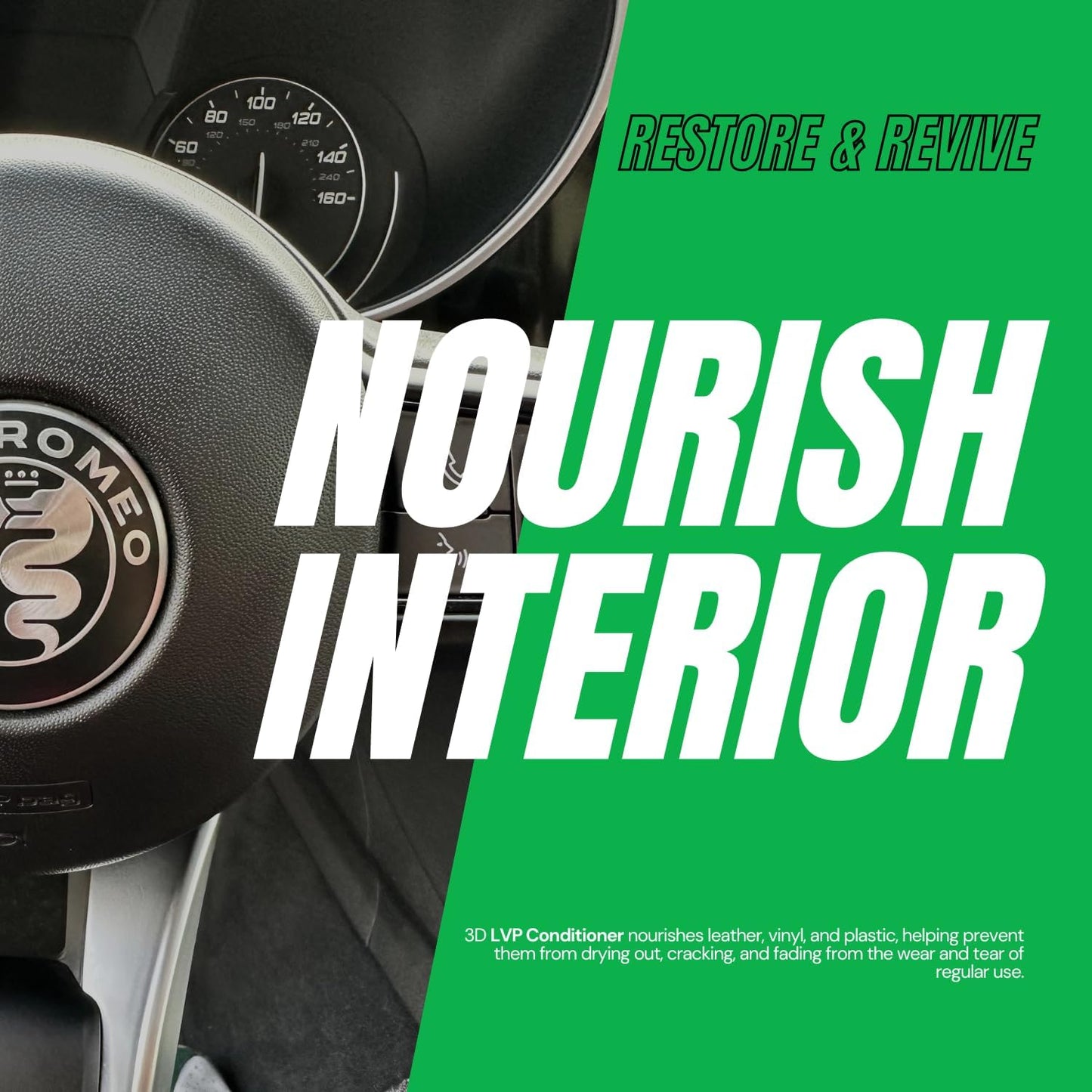 3D Leather, Vinyl & Plastic Conditioner | Restores, Conditions & Protects Car Interiors | Non-Greasy UV Protection for Seats, Steering Wheels, & Trim |16 oz