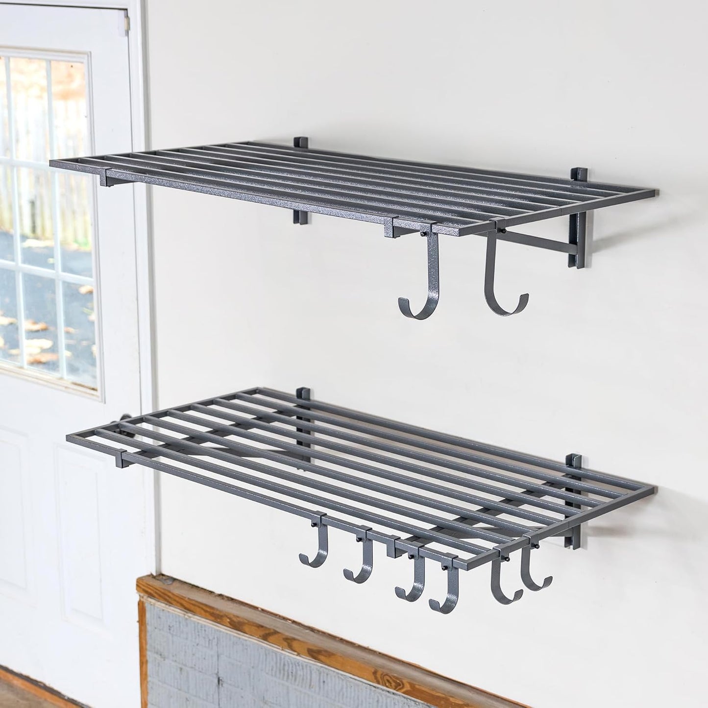 StoreYourBoard 2-Pack Heavy Duty Wall Shelves – Wall-Mounted Garage Storage Shelving and Organization for Sheds, Closets, or Utility Rooms – Holds 200 lbs, 2ft x 4ft, Hammered Gray