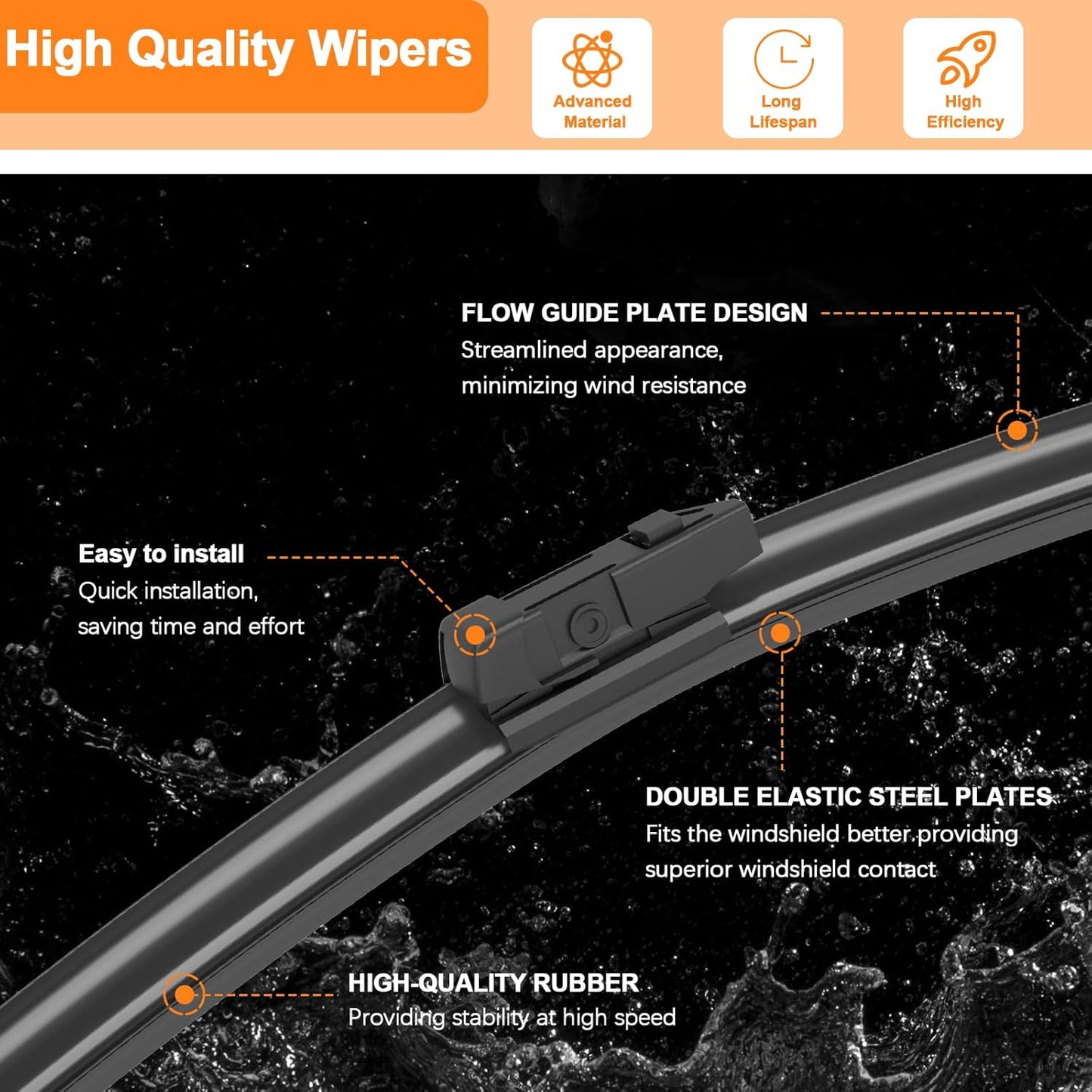 HULADAED® 24''+18''+12'' Windshield Wipers Replacement for Mazda 3 2018-2014,Silicone Front Rear Wiper blades for MY Car-All Weather & Quiet(3 PACK)