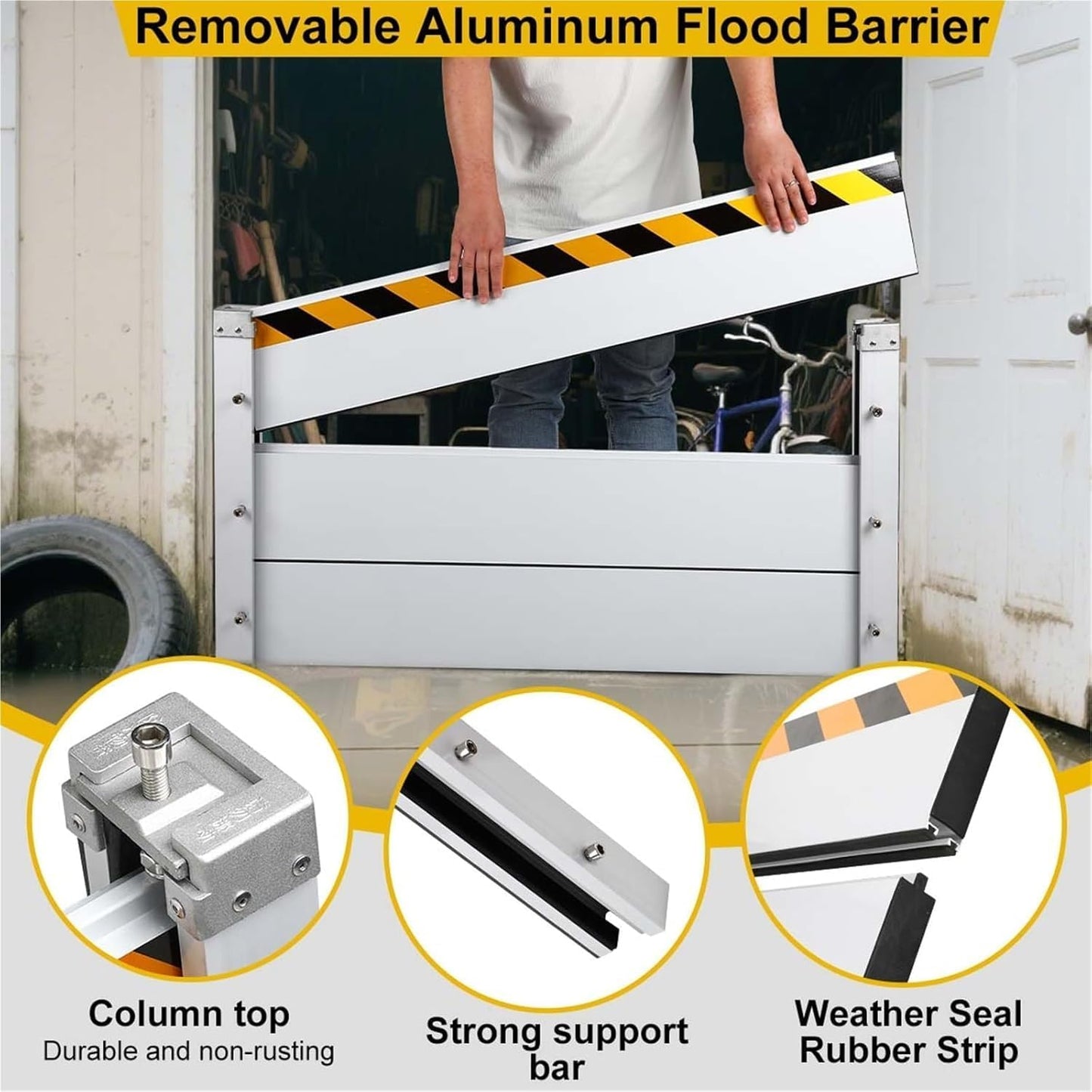 Reusable Heavy Duty Aluminum Flood Barriers for Home Exterior, Flood Protection Barriers Water Barrier Door Quick Detachable Garage Doors Detachable Mobile Rain Water Baffle ( H 55.1 inch L 20.5FT)