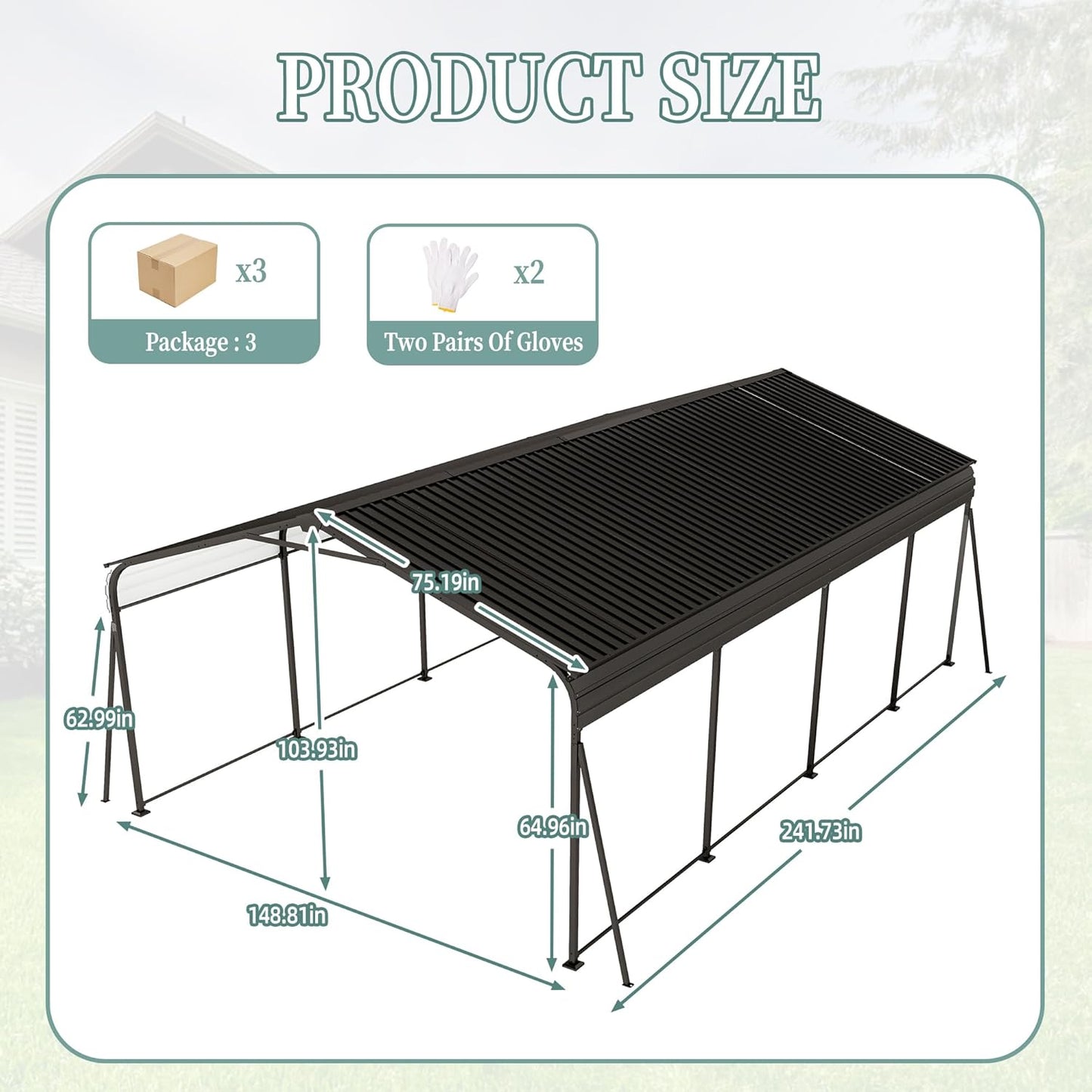 12x20 FT Metal Carport, Heavy Duty Car Port Canopy with Galvanized Steel Roof & Frame, Large Metal Carport Kit, Steel Car Shelter, Outdoor Car Garage for Car, Boat, Truck, Dark Gray