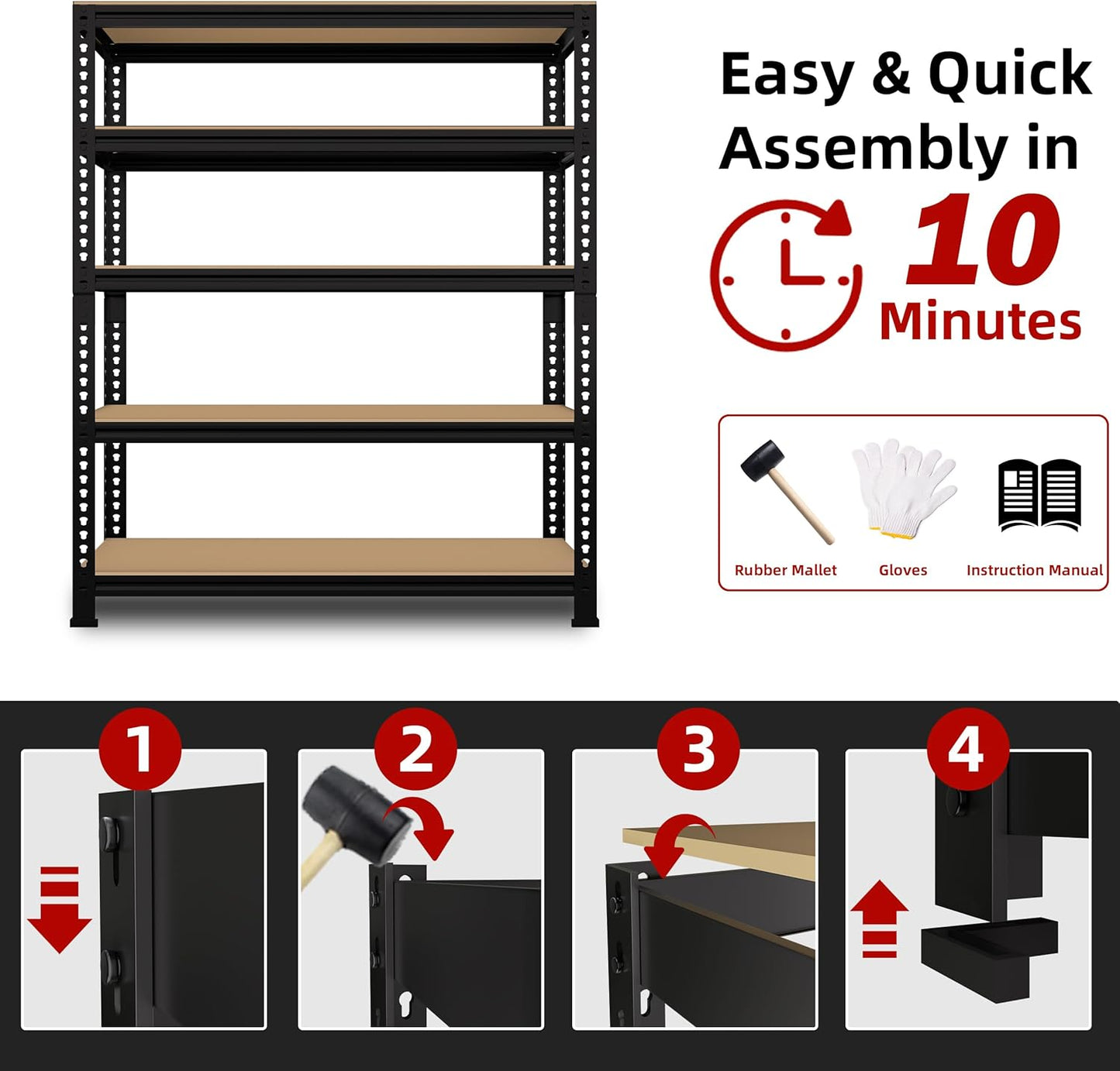 5-Shelf Heavy Duty Shelving - Adjustable Garage Storage Shelves, Metal Utility Storage Racks for Warehouse Pantry Basement Kitchen, Garage Organizers Shef Unit, Black, Packs of 3