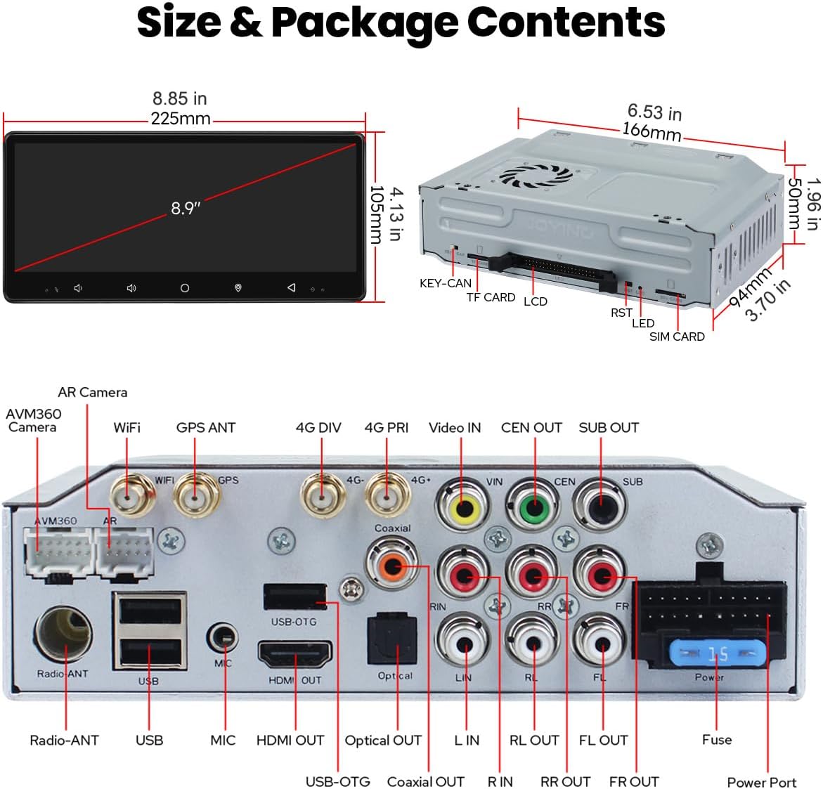 Joying 8.9" Single Din Touchscreen Radio Android 13 Head Unit with Carplay and Android Auto 8GB+128GB Detachable Car Stereo with Bluetooth, AM/FM, Subwoofer Output, GPS(JY-HTS01N8)