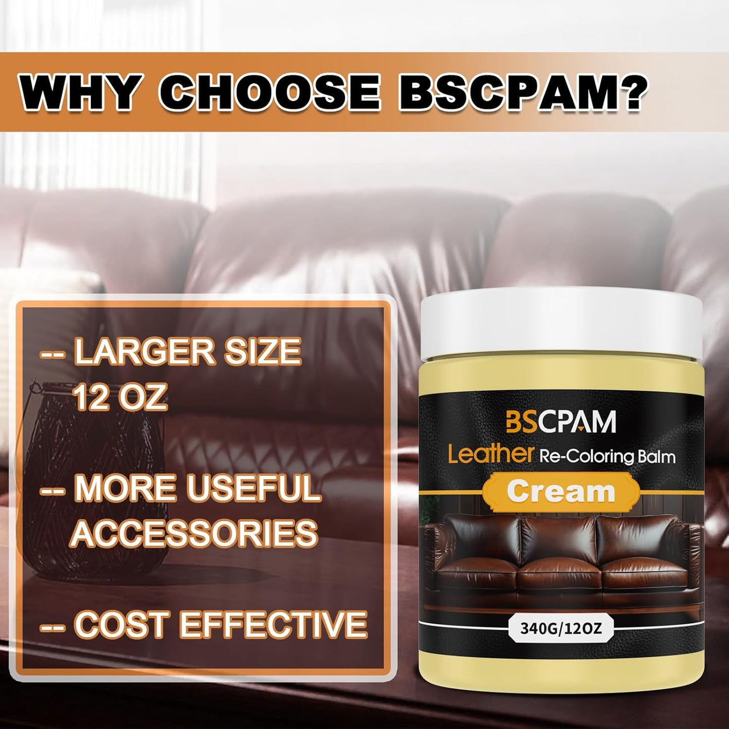 Cream White Leather Recoloring Balm, 12oz Leather Color Restorer for Couches, Leather Repair Kit for Furniture, Leather Dye for Leather Fade, Leather Repair Restore car seat