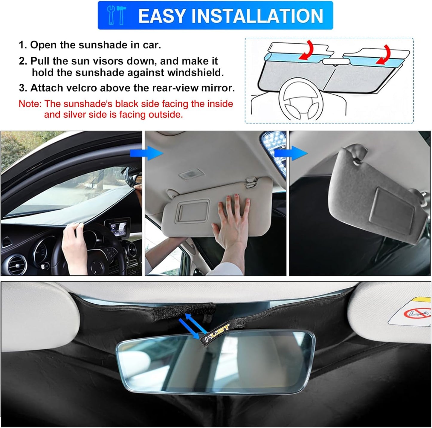 KUST Windshield Sun Shade for 2024 2025 2026 Ford Transit 350 Custom Fit Sunshade Window Sun Visor Protector Foldable Blocks UV Rays Keep Car Cooler