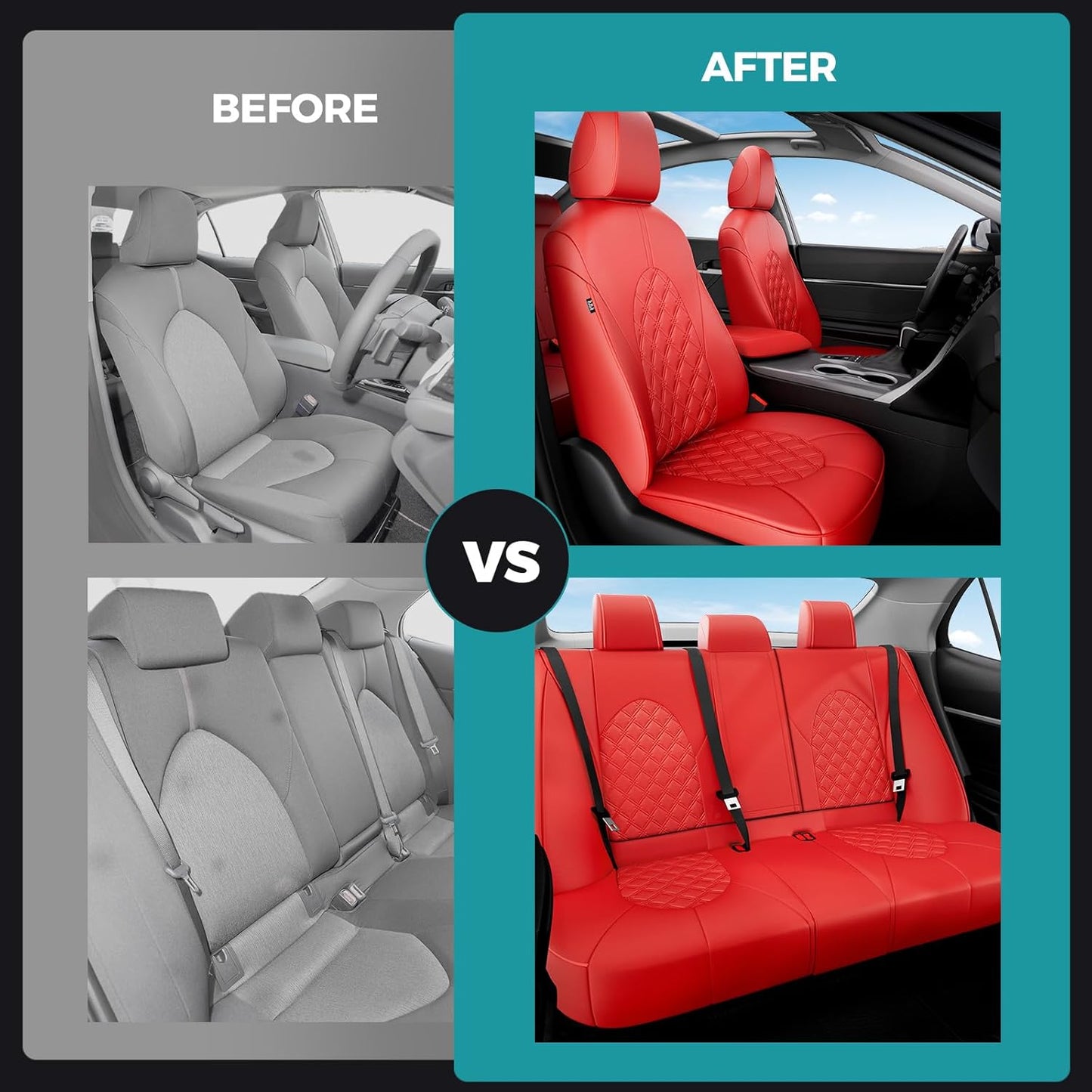 for Toyota Camry Seat Covers Hybrid LE SE 2018 2019 2020 2021 2022 2023 2024 - Custom Car Seat Covers Full Set, Waterproof Breathable Seat Cover for Cars, Leather Cushion Protectors Red