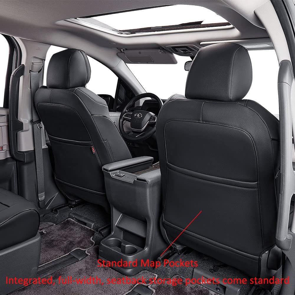 EKR Sienna Seat Covers for 2021-2025 Toyota Sienna XLE,XSE,Limited,Platinum,7 Seats,2nd Row Captain Chairs W/NO Legrest,Waterproof Seat Covers Full Set for Cars,Car Seat Protectors -Leather(Black)