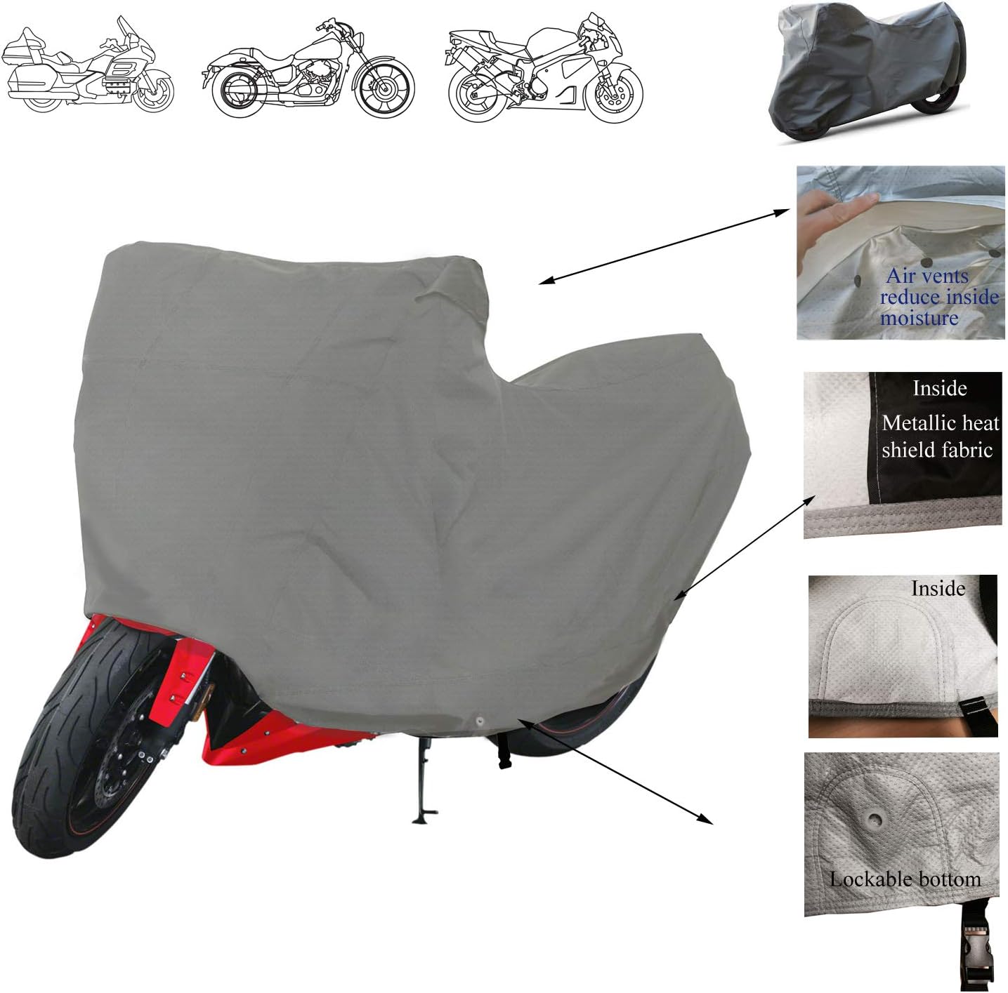 SavvyCraft Supreme Motorcycle Storage Cover for Small Sports Bike, Large Scooter Fit up to 80" L