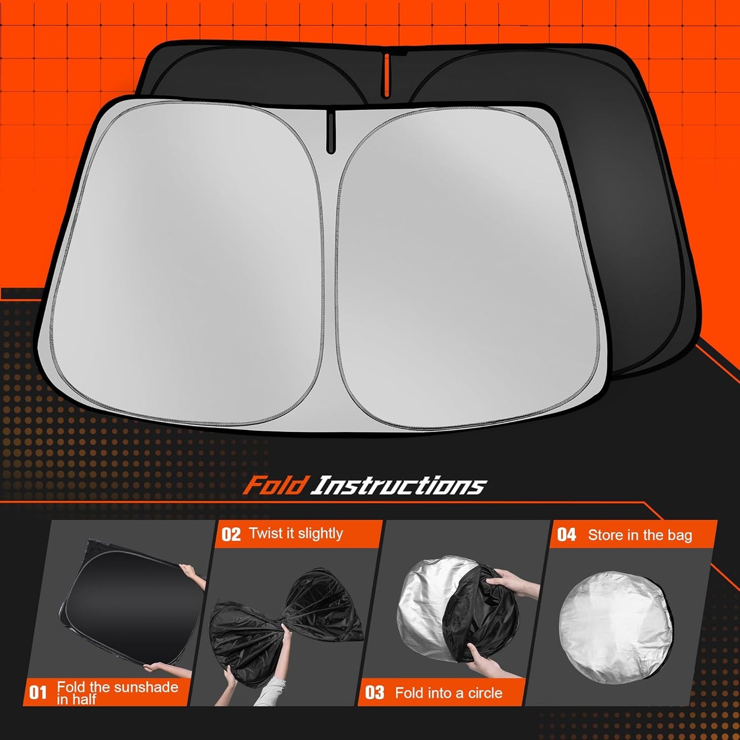 Custom Fit Windshield Sun Shade for Toyo-ta Camry 2018-2024 - Full Coverage, 210T Reflective Fabric, Double-Layer Design - Blocks 99% UV Rays, Keeps Car Cool, Easy to Install and Store