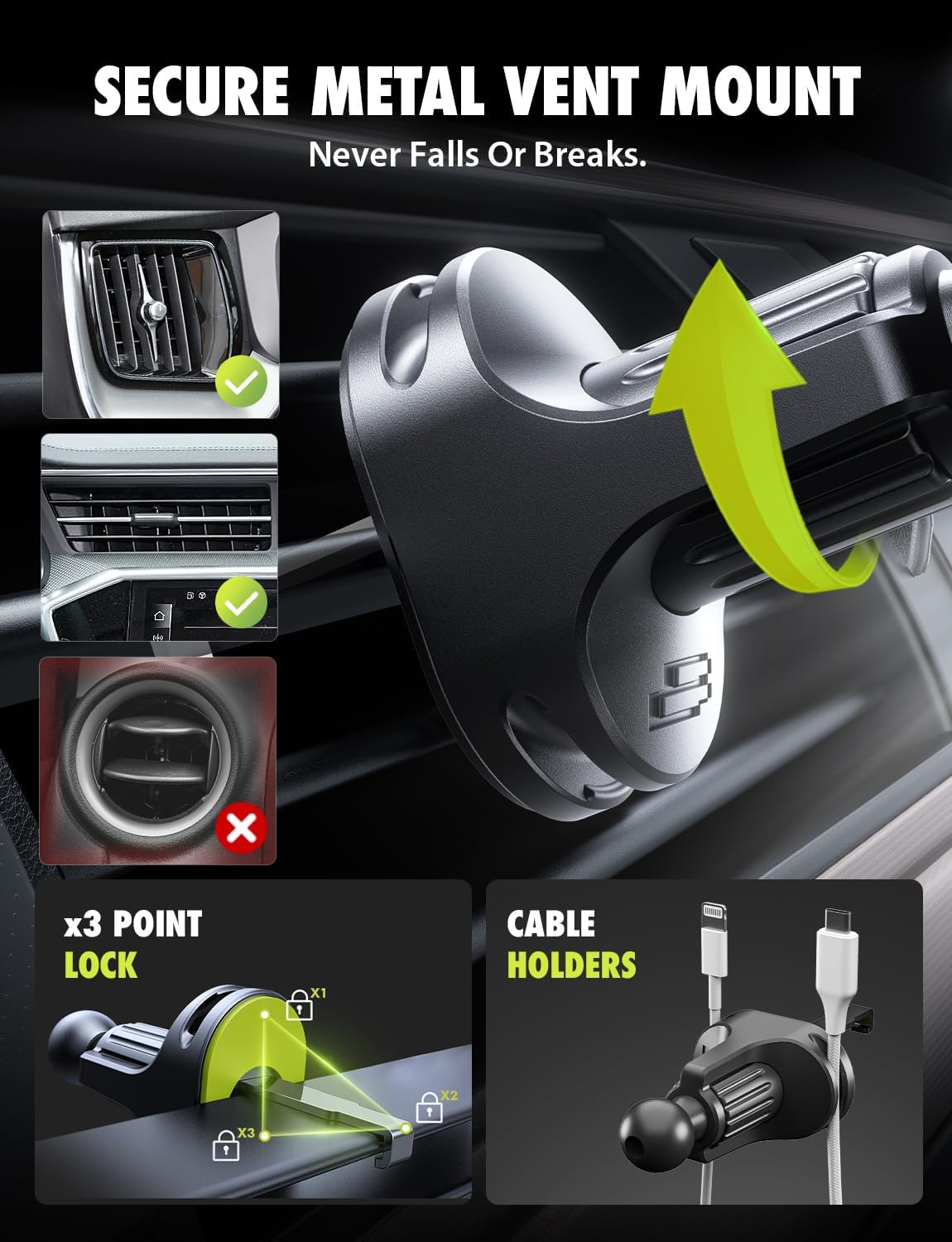 Bracketron OneClick Flexible Phone Holder for Car Dashboard,Windshield & Vent,3 in 1 Car Phone Holder with 7" Adjustable Gooseneck Arm,360 Rotation Car Phone Mount for All iPhone Android Smartphone.
