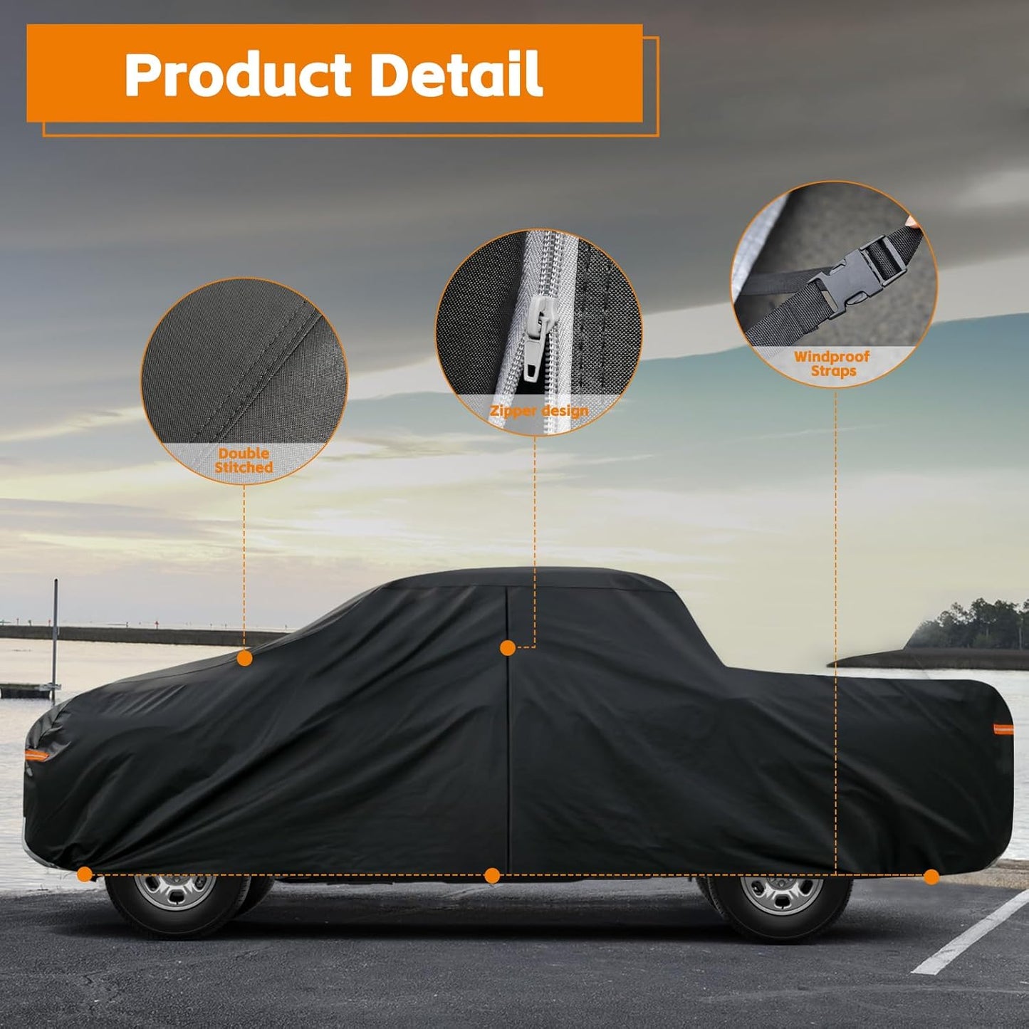 Kayme Truck Cover Custom Fit Dodge Ram 1500(1994-2001) Regular Cab Short Bed. Full Exterior Heavy Duty Outdoor Pickup Truck Car Cover Waterproof All Weather.Car Tarp for Wind Sun Dust Protection.Black