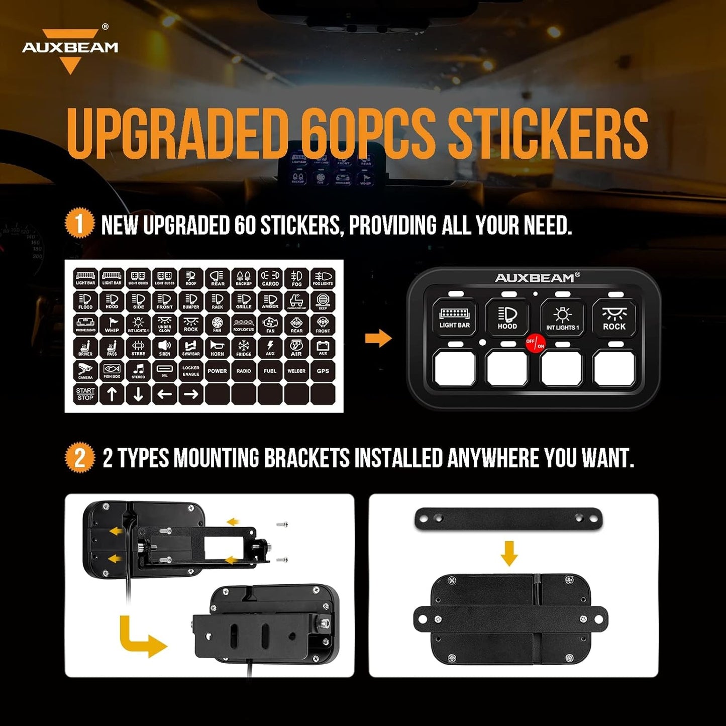 Auxbeam 8 Gang Switch Panel BA80 Automatic Dimmable LED Touch Control Panel Box Electronic Relay System Car Touch Switch Box Universal for Truck ATV UTV Boat Marine SUV Caravan -Blue, 2 Years Warranty