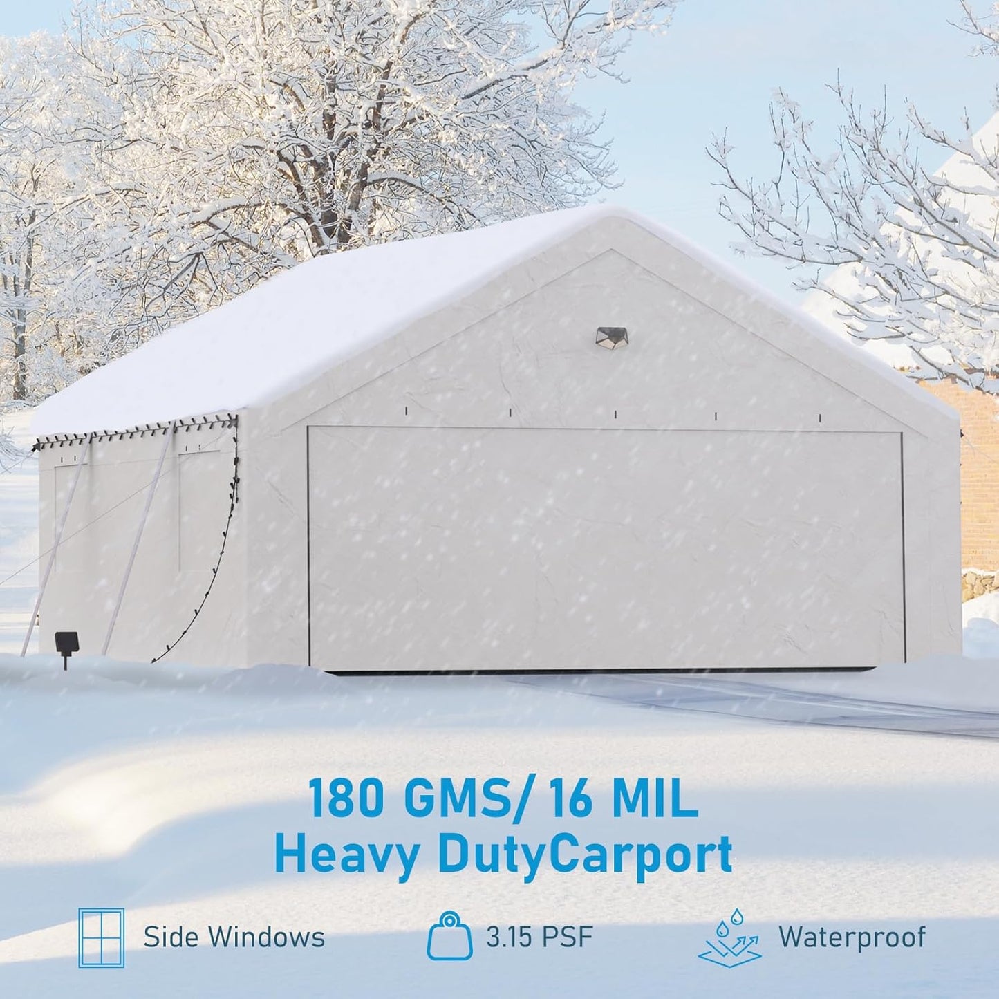20x20 Carport Canopy, Heavy Duty Car Port, Portable Car Ports Garage with 2 Roll-Up Zipper Drive Through Doors, White